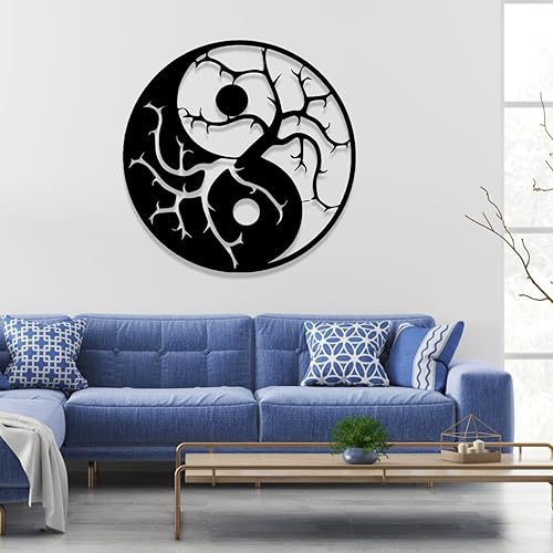 Miniatura 2 de Decoración de pared de metal Yin Yang, arte de pared de metal árbol de la vida, decoración de Yin Yang, arte de pared de rama de árbol de metal,