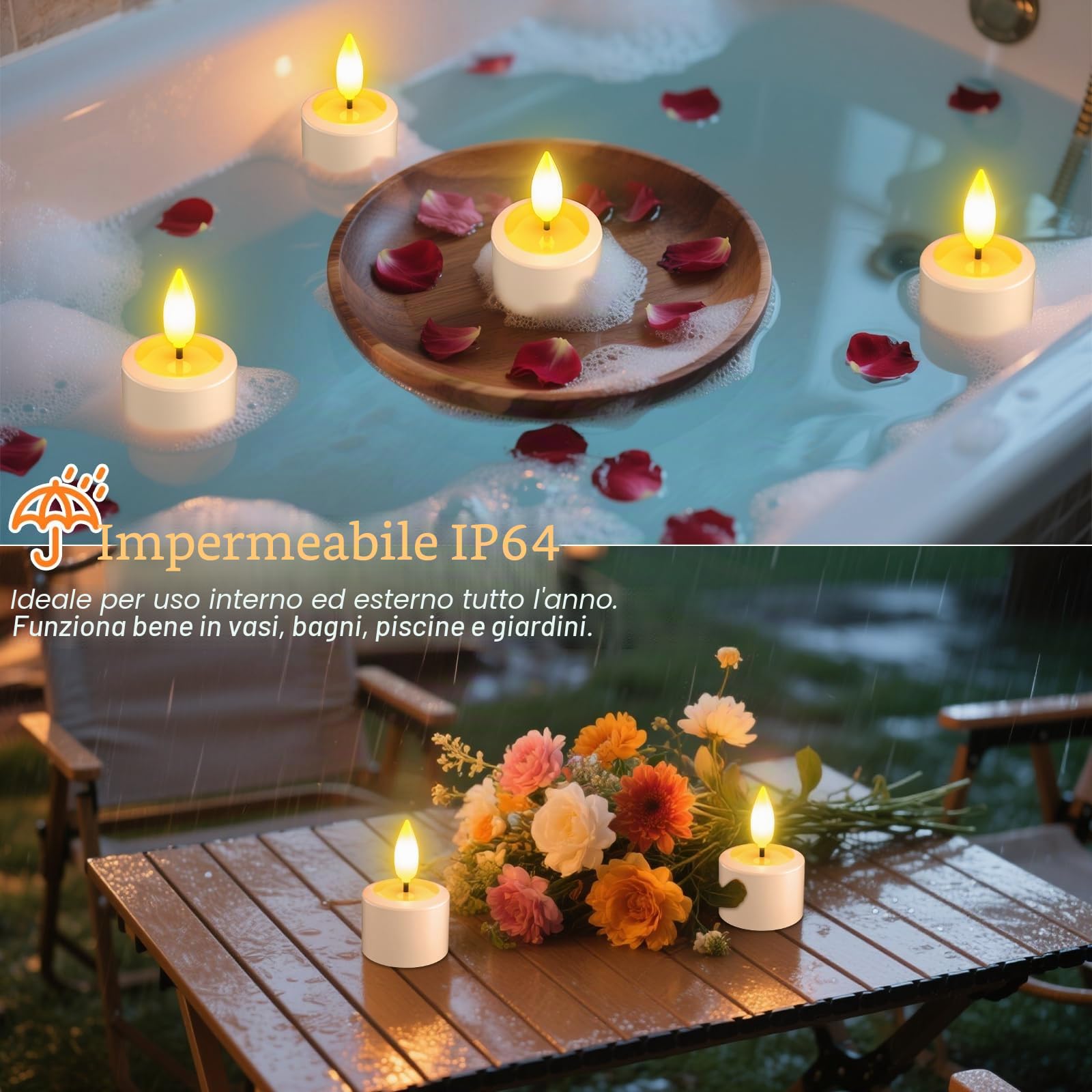 PChero Candele da tè ricaricabili con stazione magnetica, confezione da 6 candele elettriche senza fiamma a LED tremolanti con timer remoto per esterni, impermeabili, per casa, camera, bagno, giardino