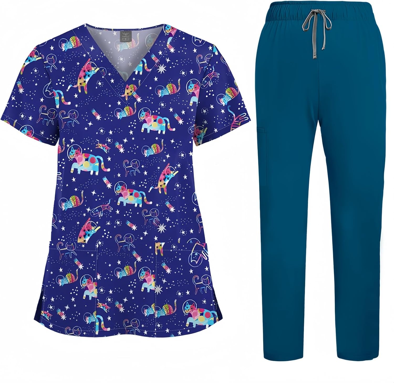 Yodilala Printed Scrubs for Women Nurse uniforms V NeckShort Sleeve Stretch Nursing Scrubs SetUniform