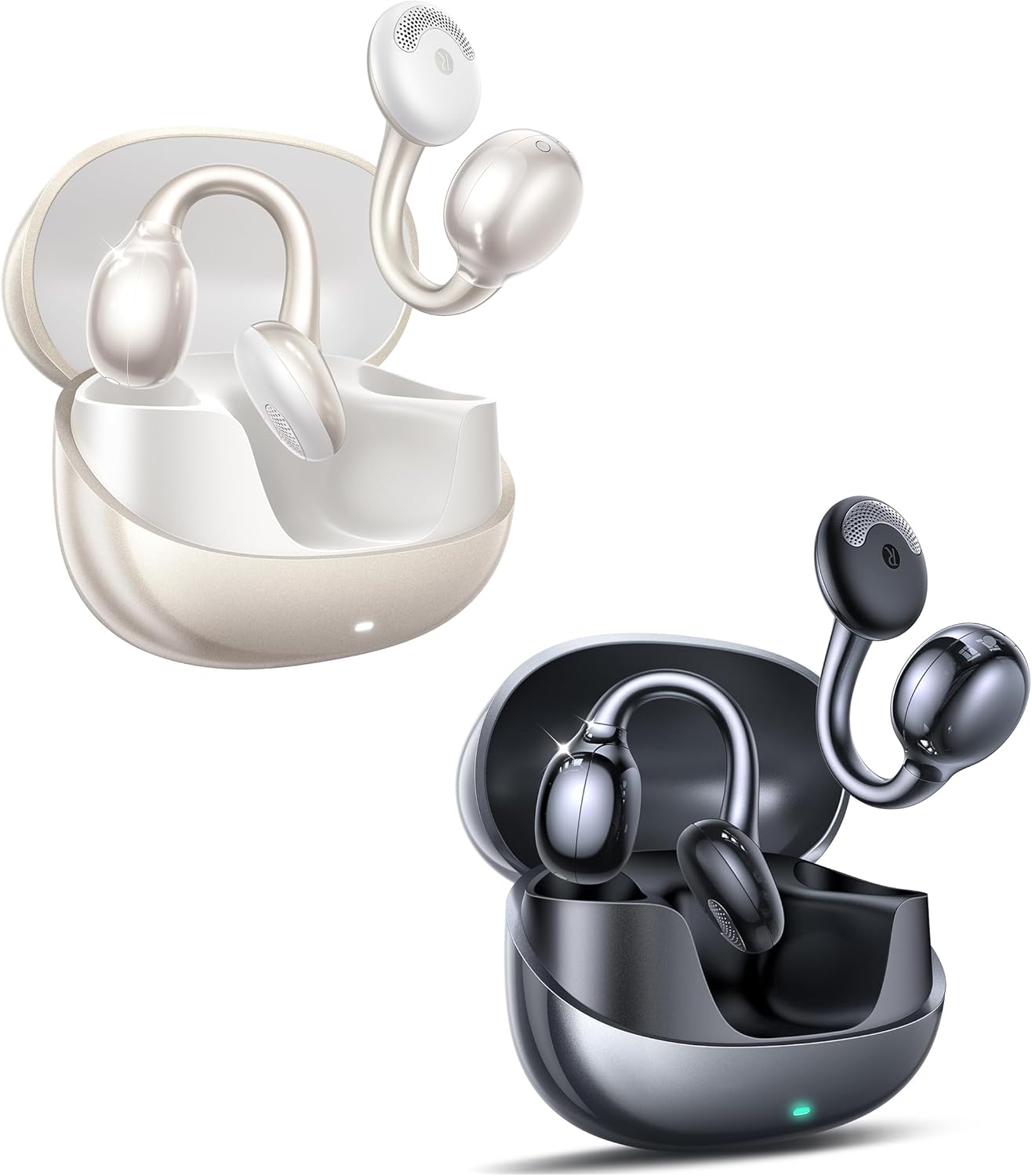 JOYROOM OE3 Clip-On Earbuds, Wireless Open Ear Earbuds Headphones, Auto L-R Recognition, Omni Tap Control, Immersive Sound, Ultra-Light 4.9g Fit, Comfortable for Workouts and Daily Use,White+Black