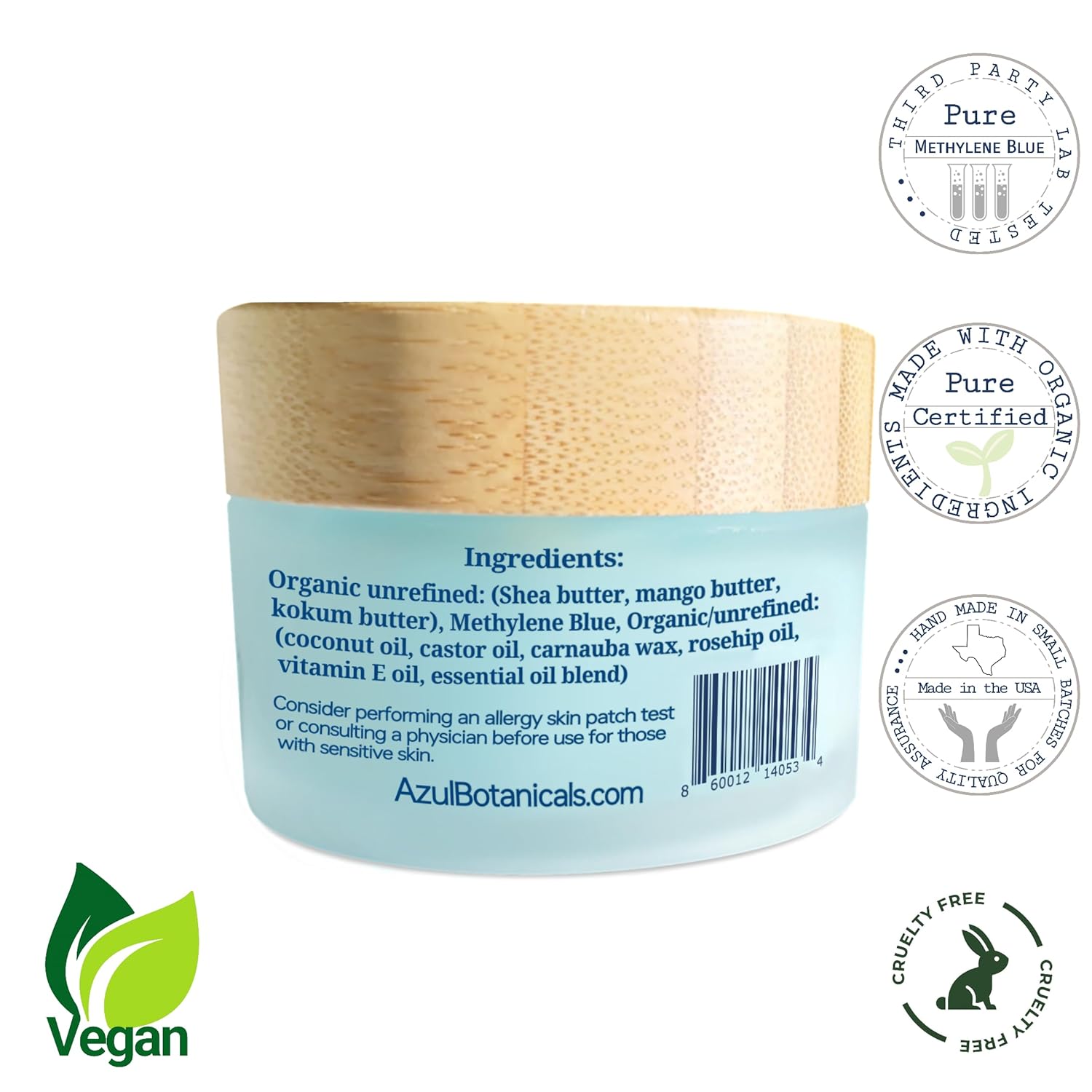 Skincare Vegan Methylene Blue Shea Butter Balm – Plant-Based Face & Body Moisturizer for All Skin Types – Hydrating & Antioxidant-Rich – 1.7 oz