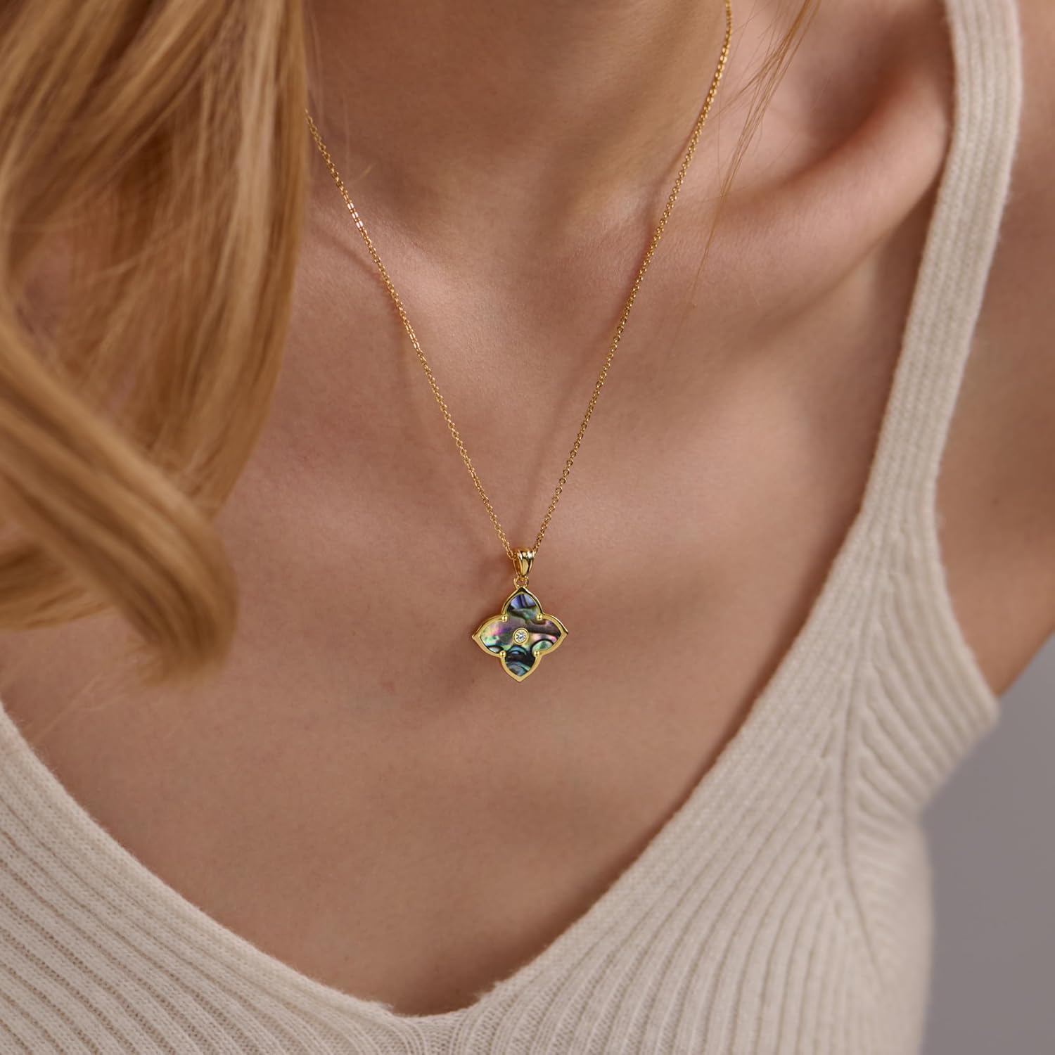 Shinybox Gold Clover Necklace for Women Non Tarnish 14K Gold Filled Necklace Dainty Pendant with Cubic Zirconia Adjustable Chain Choker Lucky Charm Jewelry Gift - Image 3