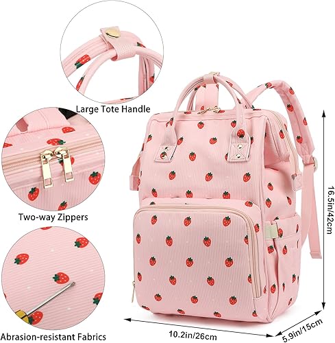 Miniatura 7 de Pañalera de pana para bebés, niñas y niños, mujeres, bolsas grandes para pañales para mamá (fresa de pana rosa)