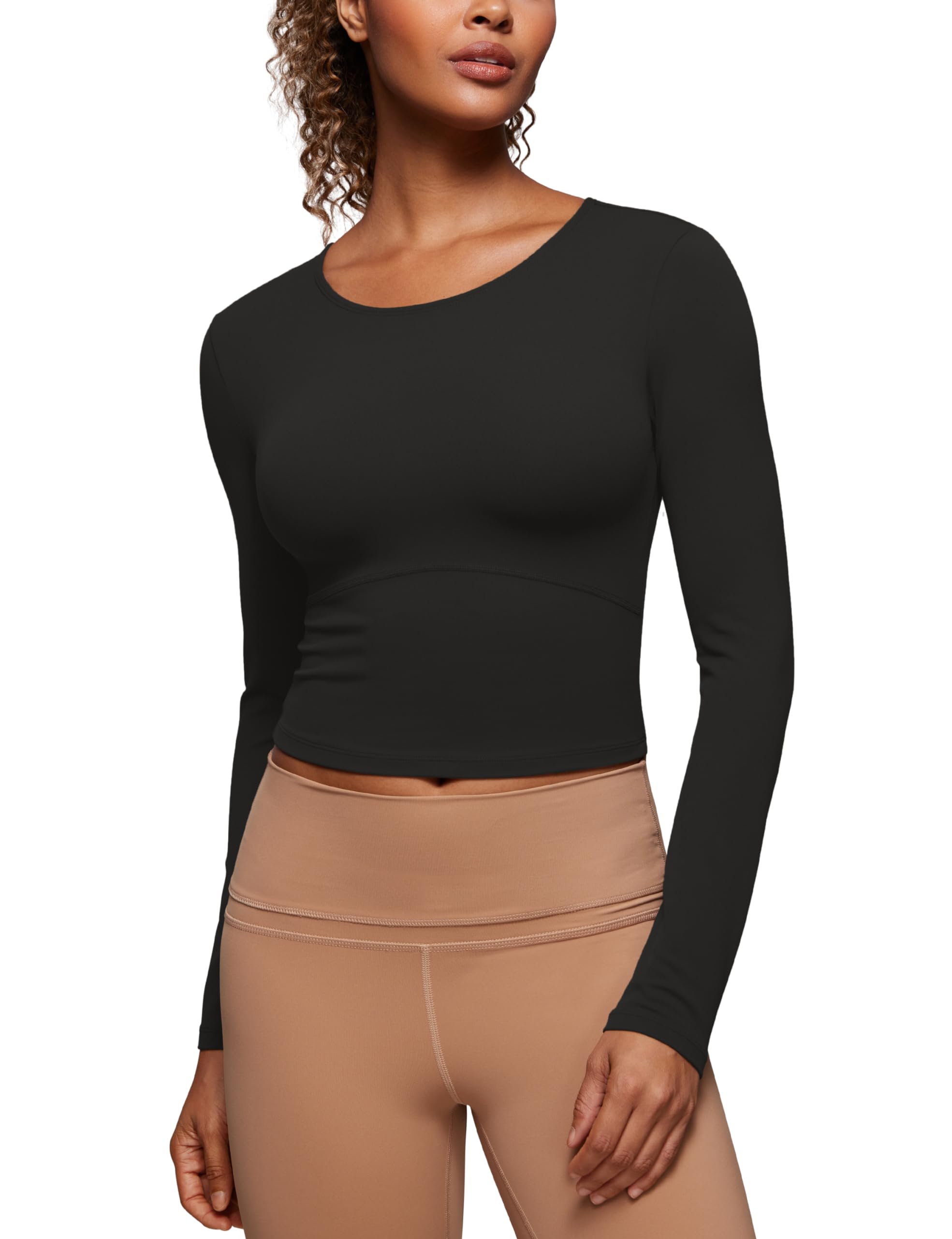 CRZ YOGA Butterluxe Scoop Neck Long Sleeve Shirts for Women - Workout Athletic Casual Tops Crop Slim Basic Tight Shirt