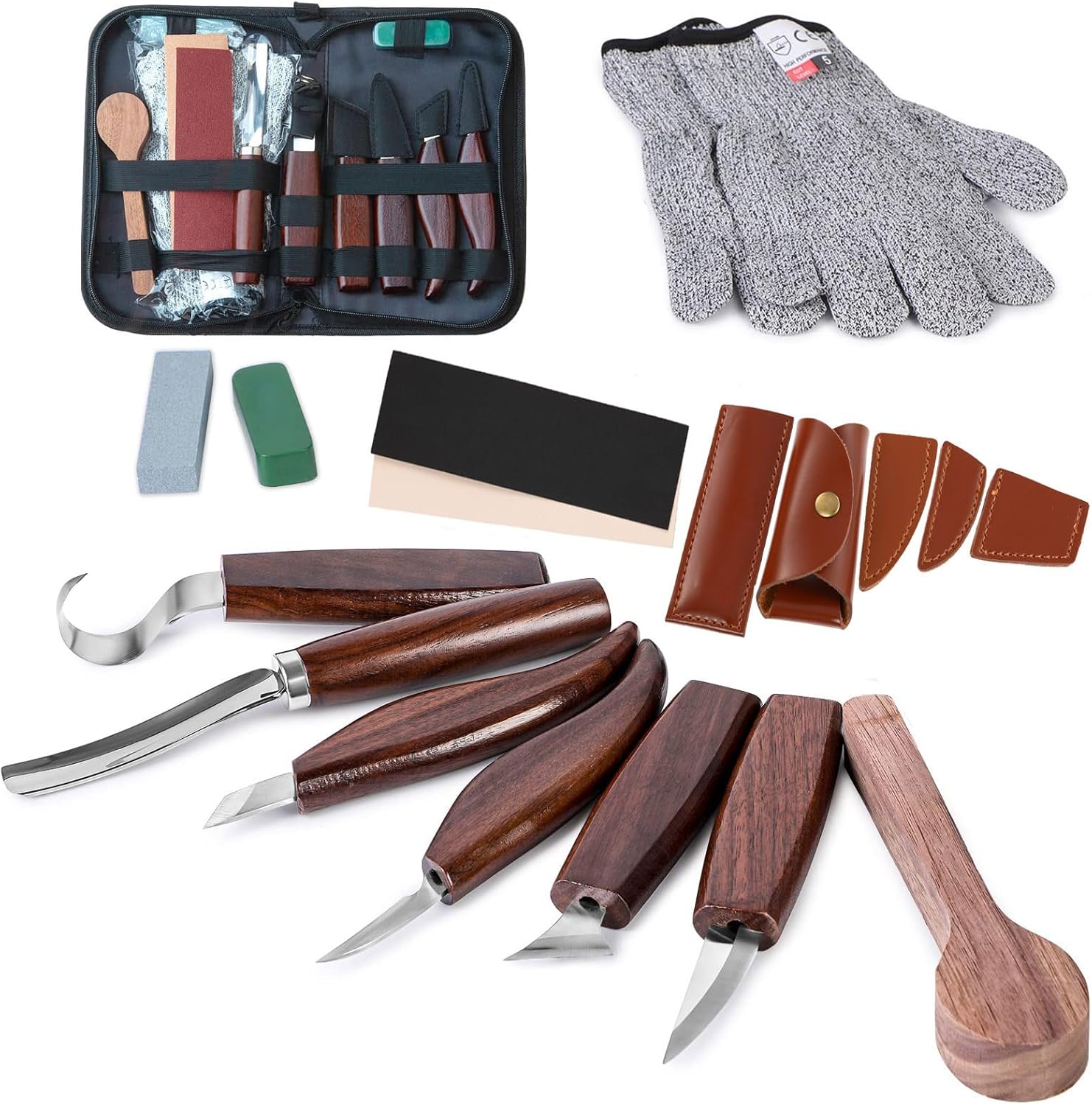 Wood Carving Kit,26pcs Wood Carving Tools with 4 Wood Carving Knives,4 Detail Knives,10 Basswood Blocks,Ergonomic Handle Design,Thick Leather Storage Bag,Whittling Kit for Beginners Adults Kids Hobby