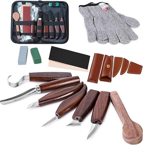 Miniatura 7 de Juego de herramientas de tallado de madera, kit de cuchillos para tallar detalles y gancho para principiantes, cuchillo de corte para cuchara, taza