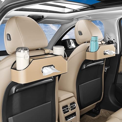 Miniatura 3 de HOLDCY Organizador de asiento trasero de automóvil con 2 portavasos para bebidas, caja de pañuelos y gancho para caja de almacenamiento