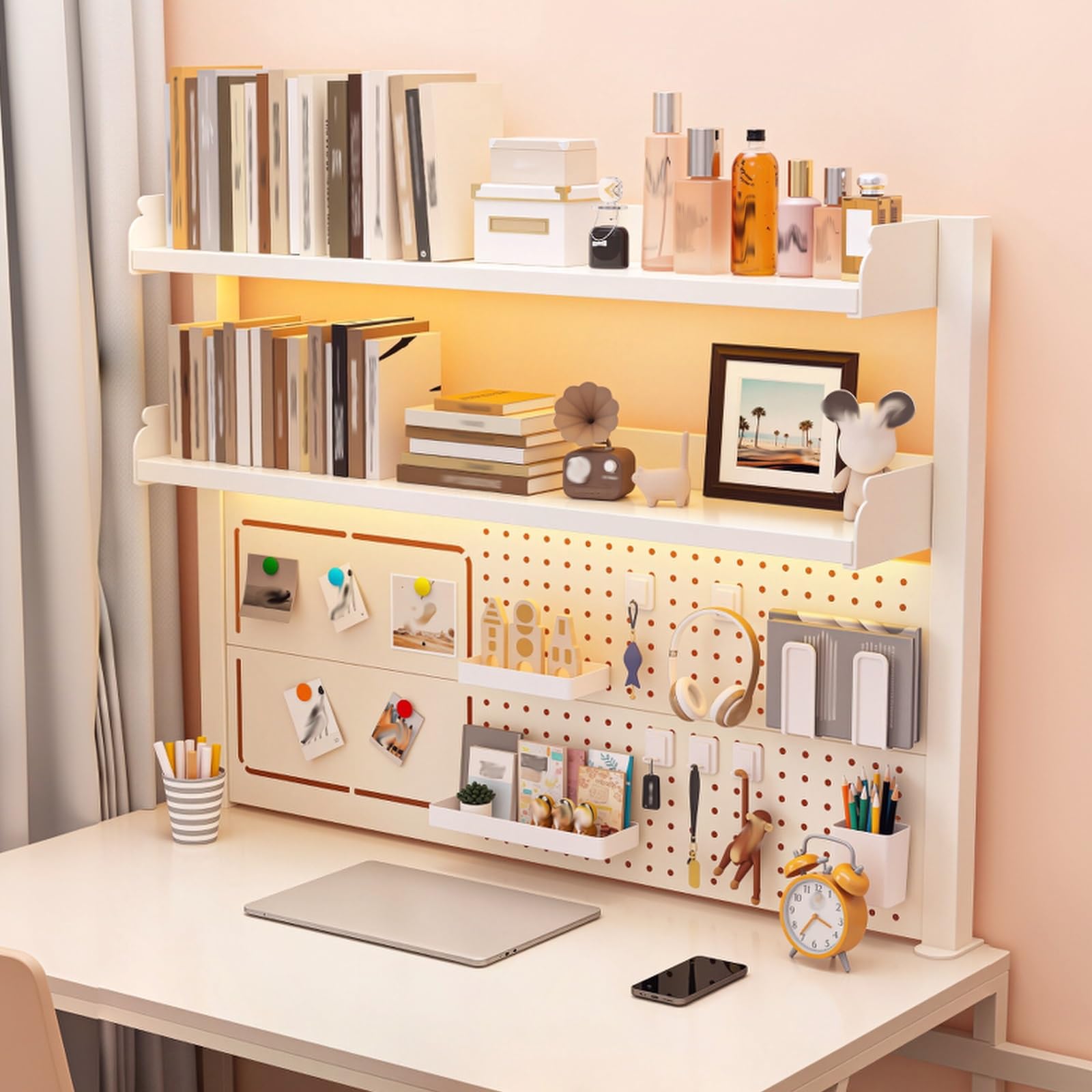 Étagère de rangement de bureau à clipser blanche avec panneau perforé pour dortoir
