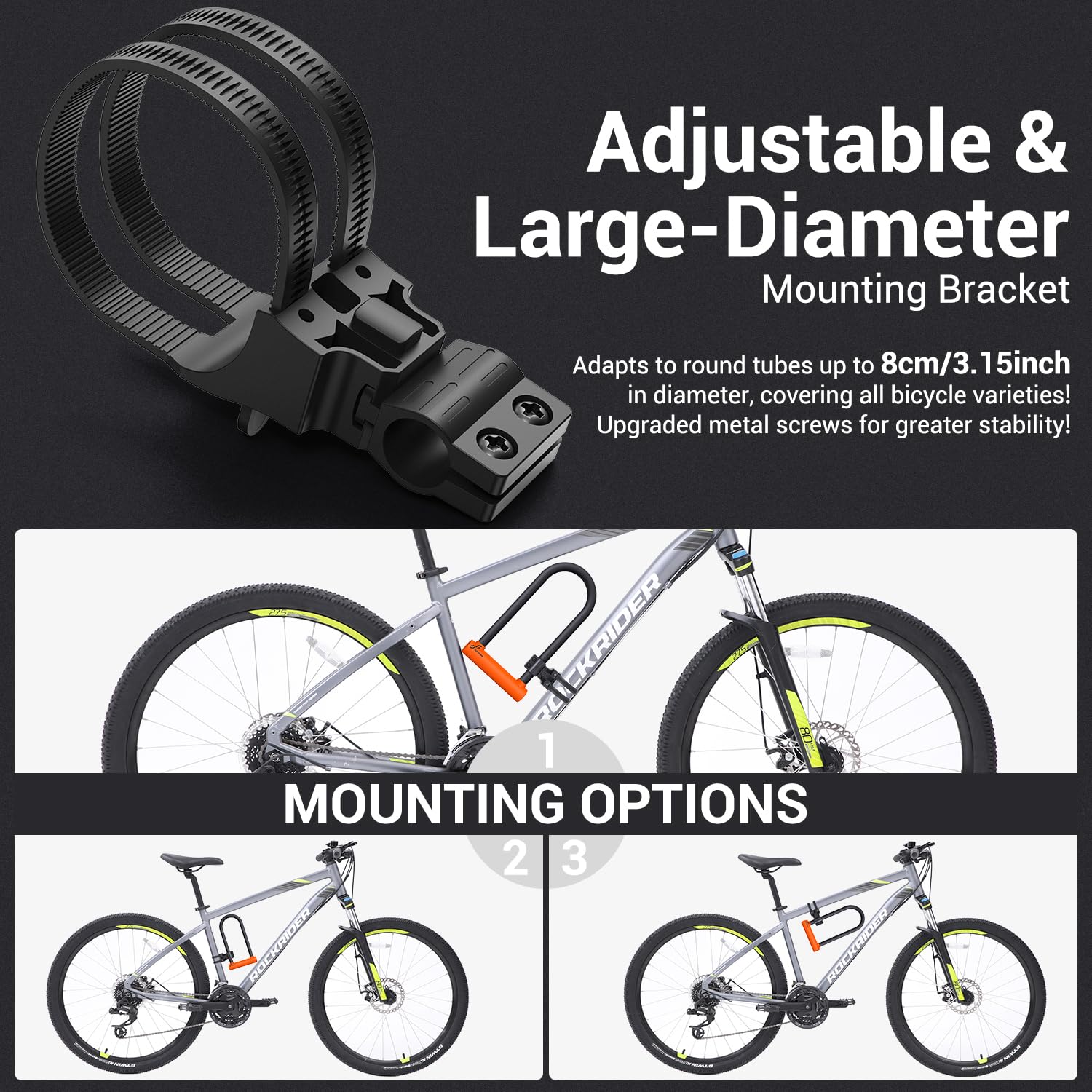 Sportneer Lucchetto a U per bicicletta, 18 mm, resistente, con cavo in acciaio ad alta sicurezza da 1,8 m, staffa di montaggio regolabile e serratura antifurto per biciclette, e-bike, moto, scooter