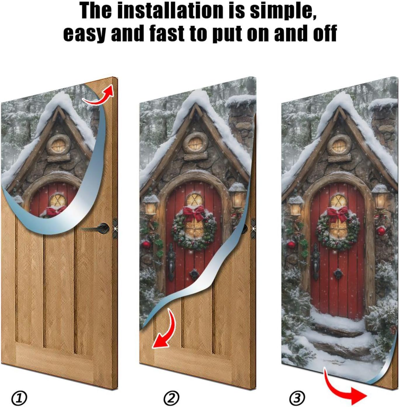 Burbuja Christmas Fairy Door Cover, Stretch Fabric Backdrop Porch Covers for Home Party Holidays Decoration, 35x79 In