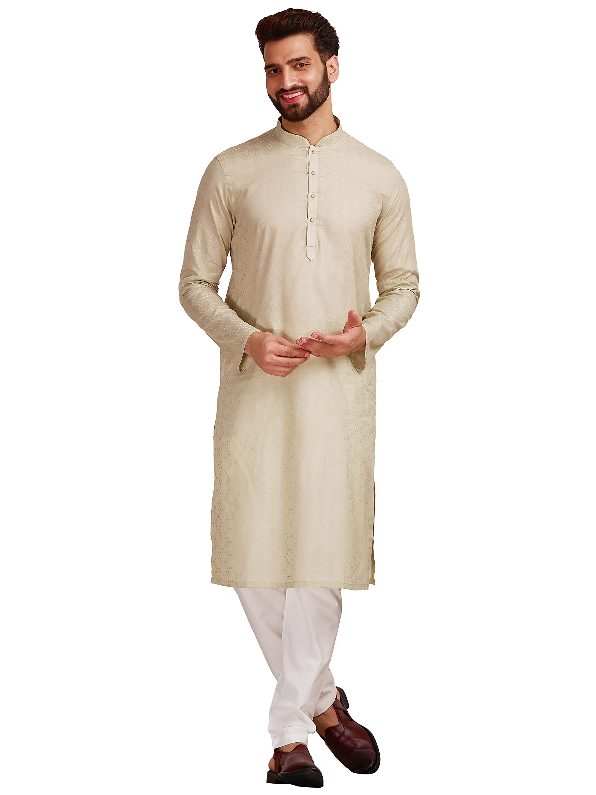 manyavar Men's Pista Cotton Full Sleeve Kurta Set | Traditional Kurta Set (2pcs)-picture-56