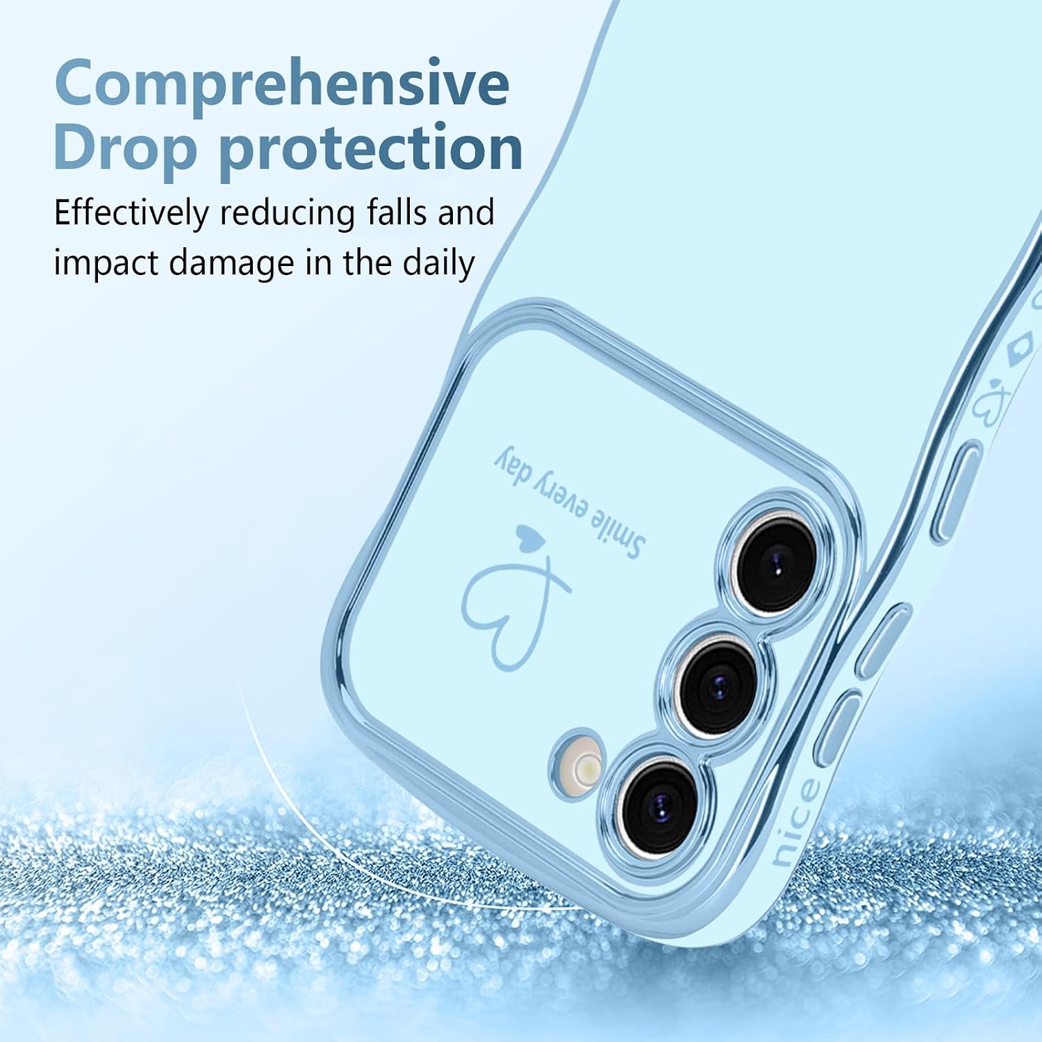 LCHULLE for Samsung Galaxy S23 Case for Women Girls Cute Wave, Baby Blue image 3