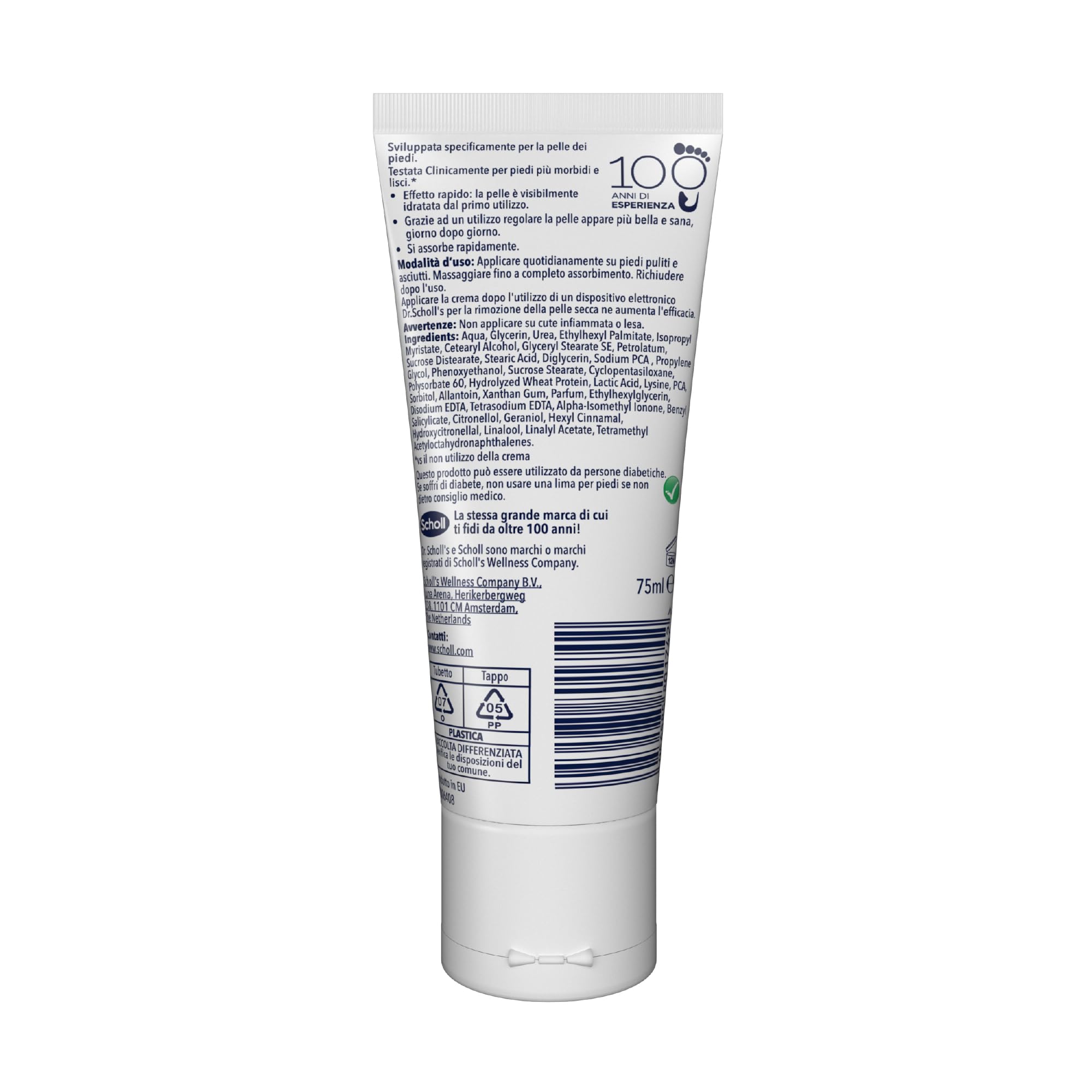 Dr. Scholl's Crema Hydration Boost, Crema Piedi Arricchita con Urea, Glicerina e Skin Conditioning Complex per Idratare la Pelle Secca Idratazione Profonda per Piedi più Morbidi e Lisci, 75ml