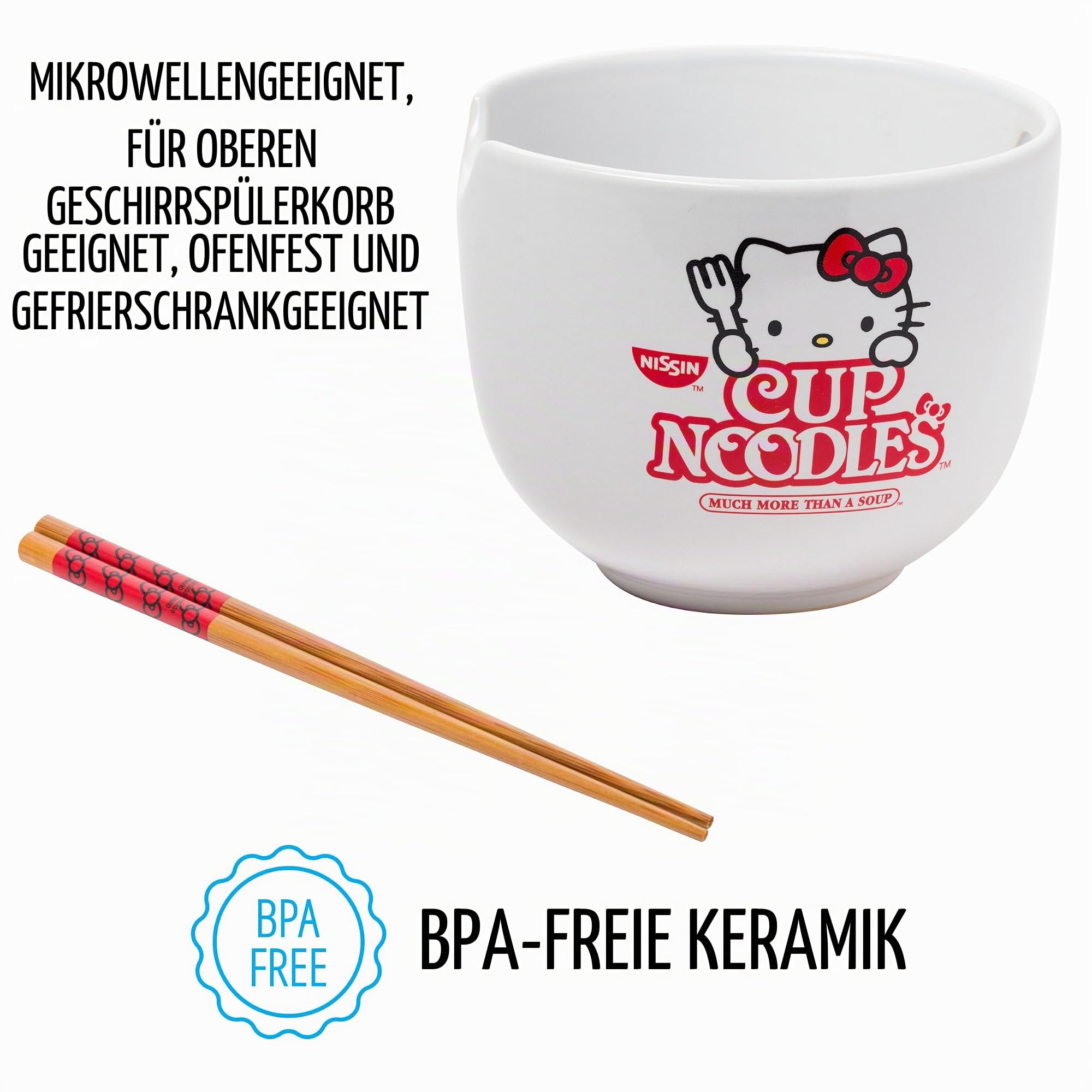 Silver Buffalo Hello Kitty Tasse Nudeln in Box, Keramik, Ramenschüssel mit Stäbchen, mehrfarbig, 590 ml, KTY510KD