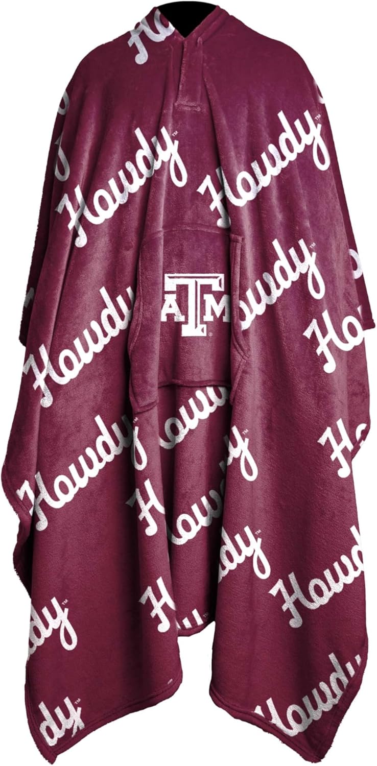 Logo Brands NCAA Wearable Throw Blanket – Oversized Plush Fleece Wrap with Front Pocket |Cozy Game Day & Stadium Cover-Up