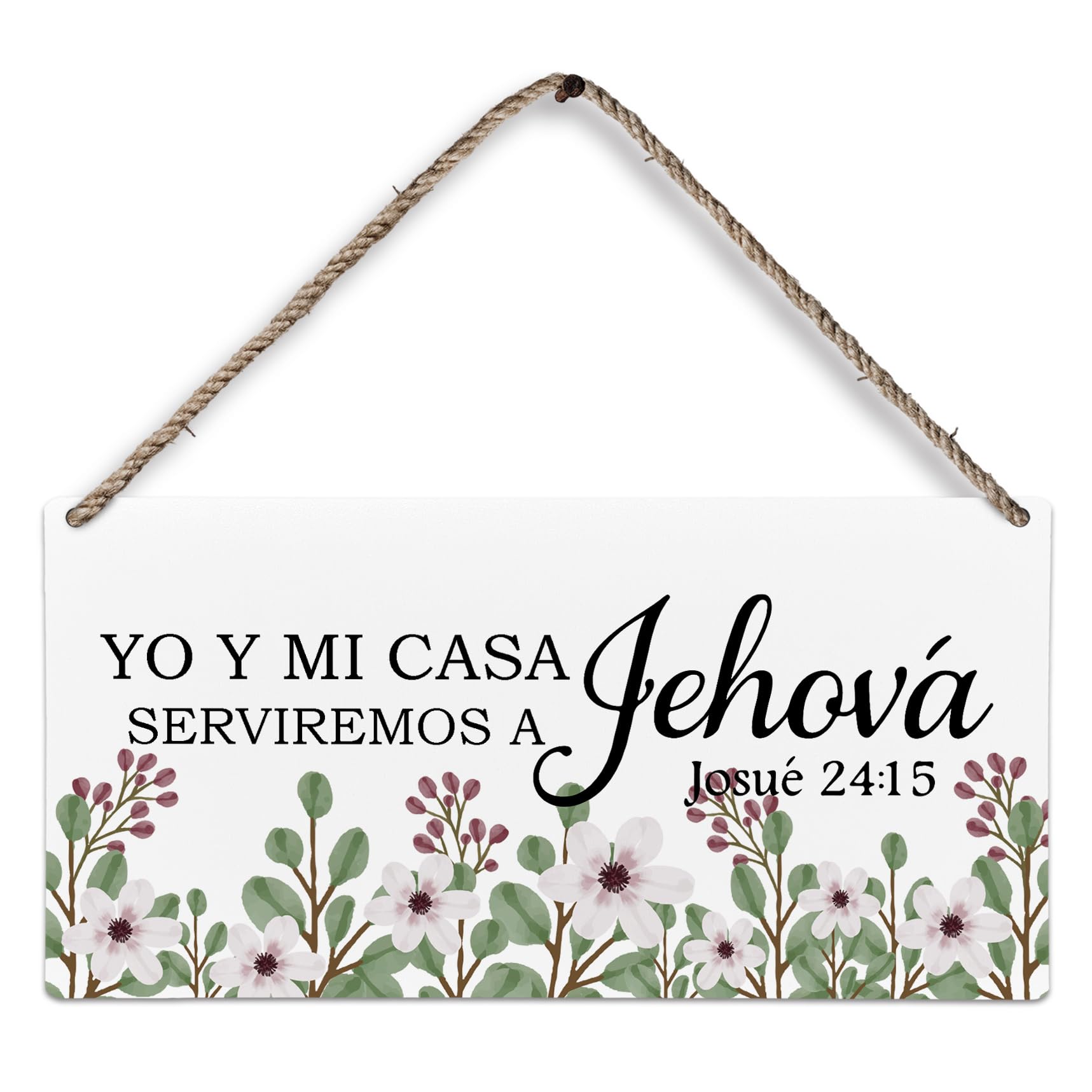 Gaerw Christian Spanish Hanging Wood Plaque Sign, Religious Wall Decor, Joshua 24:15 Spanish Bible Verses Floral Home Wall Decor, 10x5 Inch