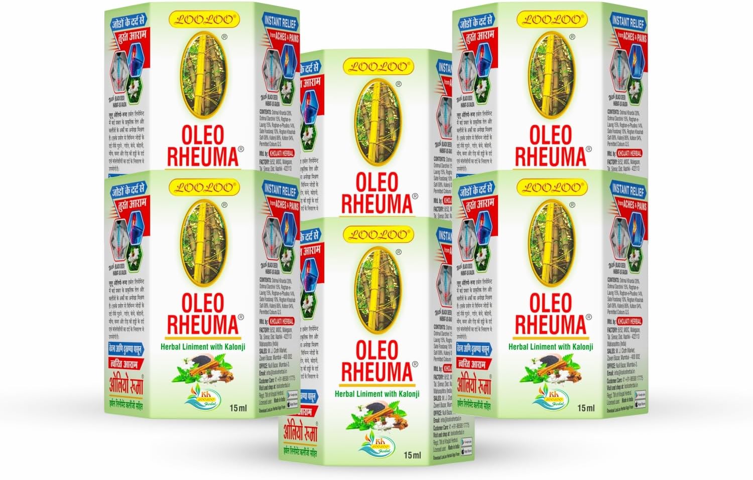 LooLoo Oleo Rheuma Herbal Liniment |Kalonji, Cinnamon, Clove, Mint & Mustard Oil (15ml x 6)