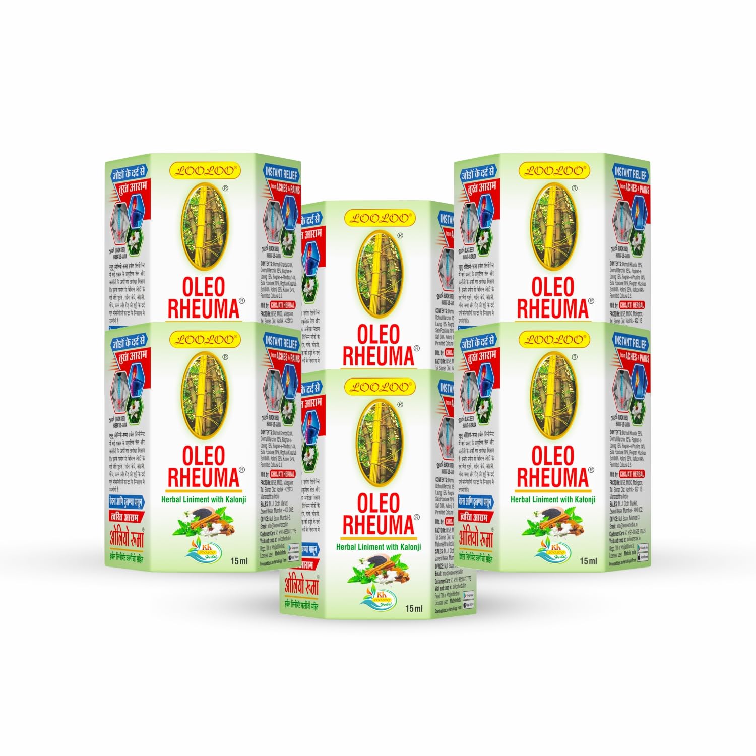 LooLoo Oleo Rheuma Herbal Liniment |Kalonji, Cinnamon, Clove, Mint & Mustard Oil (15ml x 6)