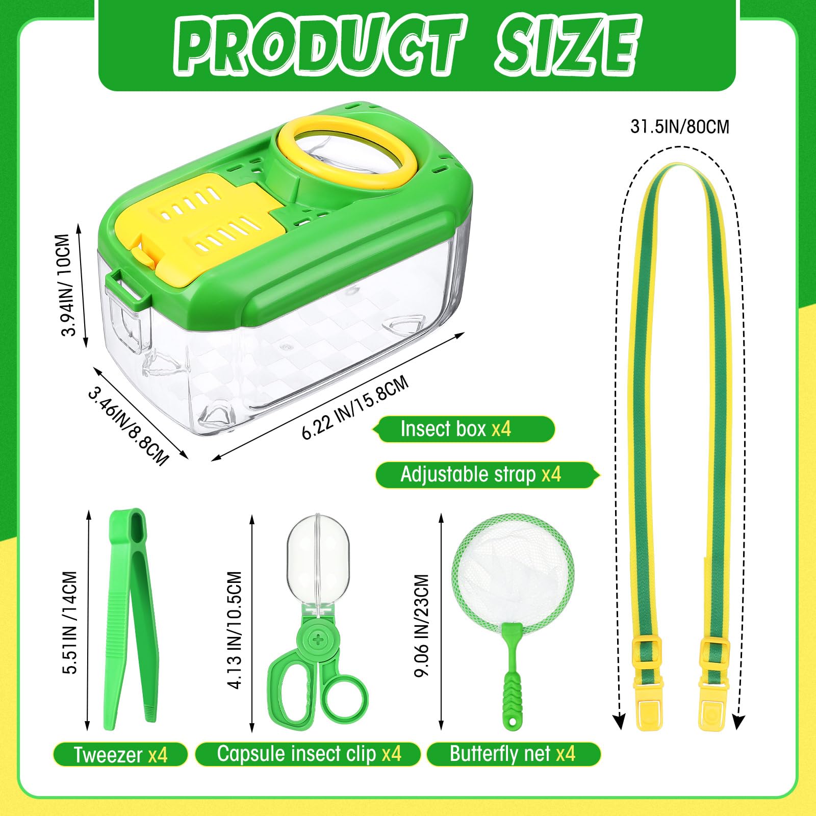 Halloscume 4 Sets Bug Catcher for Kids Students Kids Bug Catching Kit Collector Bug Box with Bug House, Butterfly Net, Bug Tweezer, Bug Cage Bug Habitats Container Collection Outdoor Explorer Gift - Image 2