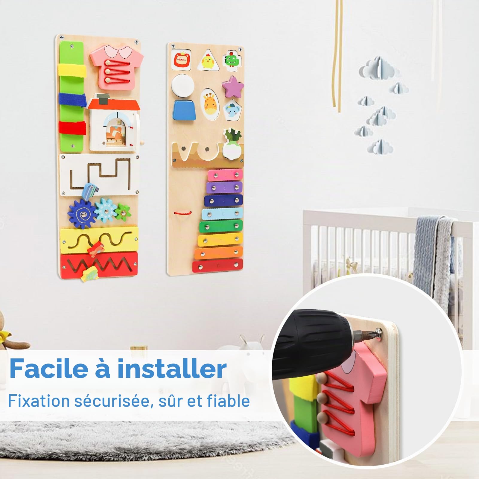 LZDMY Busy Board Montessori Âge 1 2 3 Ans, 2 en 1 Planche Activité Montessori, Tableau Activité Jeux Educatif, Jouet d'Éveil en Bois Sensoriel Parcours pour Bébé, Idéal Cadeau pour Garçons Filles