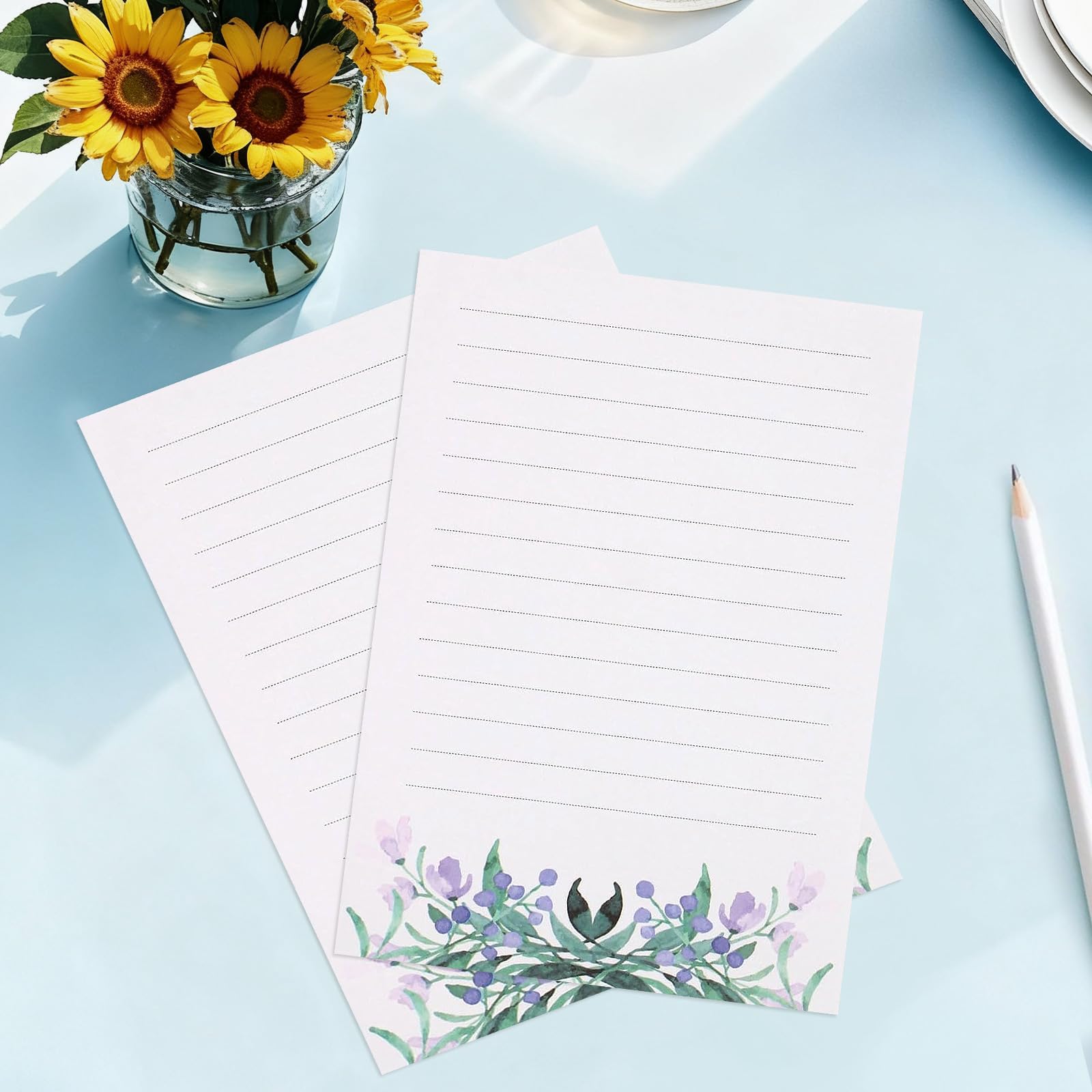 37-teiliges Briefpapier-Umschläge-Set enthält 24 linierte Briefpapiere und 12 Umschläge mit 48 runden Aufklebern, warmes Blumen-Thema, Briefpapier-Set für Hochzeitseinladungen, Wünsche, Blumen (6