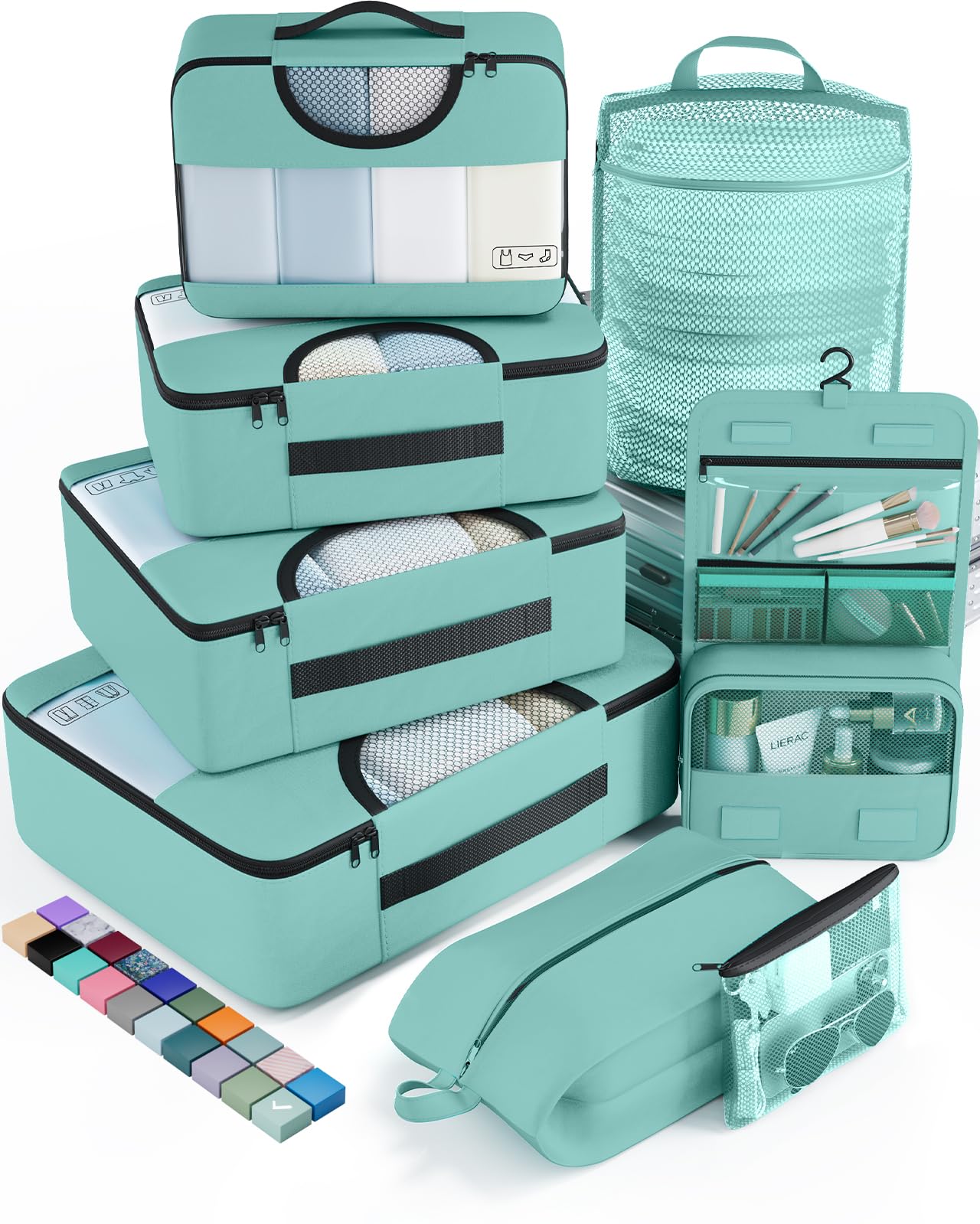 Veken 8 Set Packing Cubes for Travel Essentials, Suitcase Organizer Bags in 4 Sizes, Carry-On Luggage Accessories with Large Laundry & Hanging