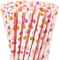 Vista 8 de Whaline 200 popotes de papel de otoño, pajitas desechables de calabaza en acuarela naranja y blanca, popotes decorativos de otoño para cosecha