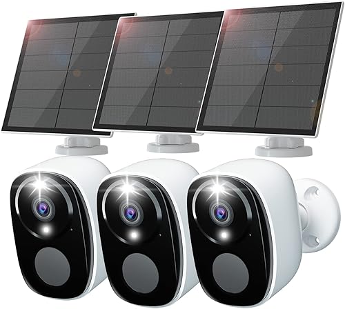 Miniatura 9 de Rraycom Paquete de 3 cámaras de seguridad inalámbricas para exteriores con panel solar cámaras de visión nocturna a color 2K alimentadas por pilas