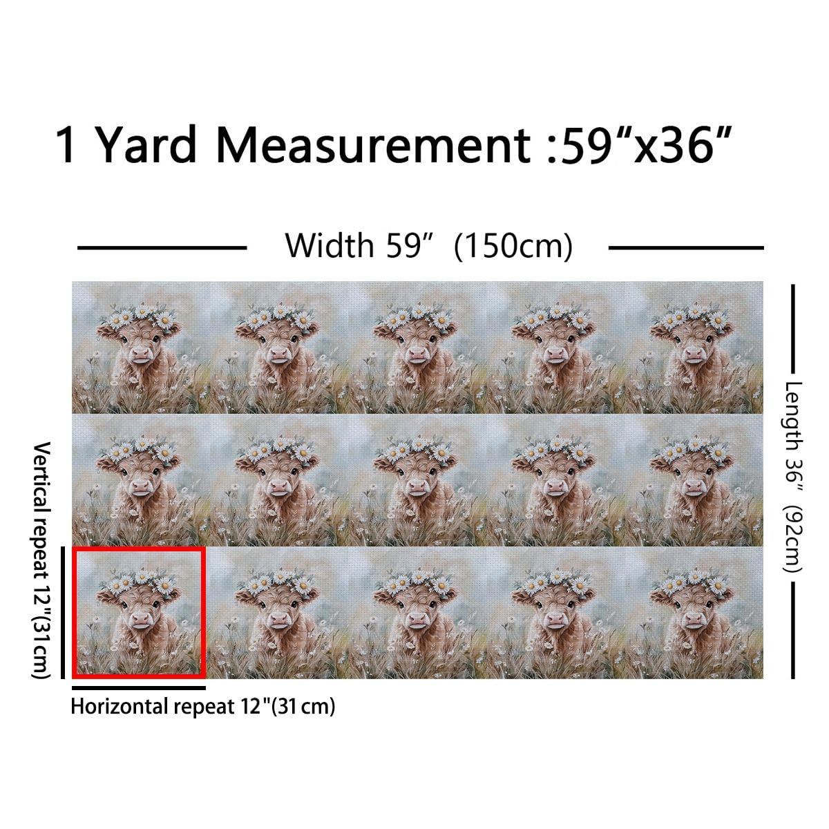 Homemissing Funny Cute Highland Cow Tessuto 920x150cm Highland Cattle Tessuti Per Cucire Crafting Animal Decorazione All ' Aperto Impermeabile Per Progetti Fai Da Te A Casa