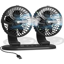 Dual Head Car Misting Fan USB Powered With 2 Spray Mister,360 Degree Rotatable,Electric Air Circulation & Cooling Fans For Outdoor,Vehicle,Van,Truck,SUV,RV,2 Speeds,4-Inch Small Fan