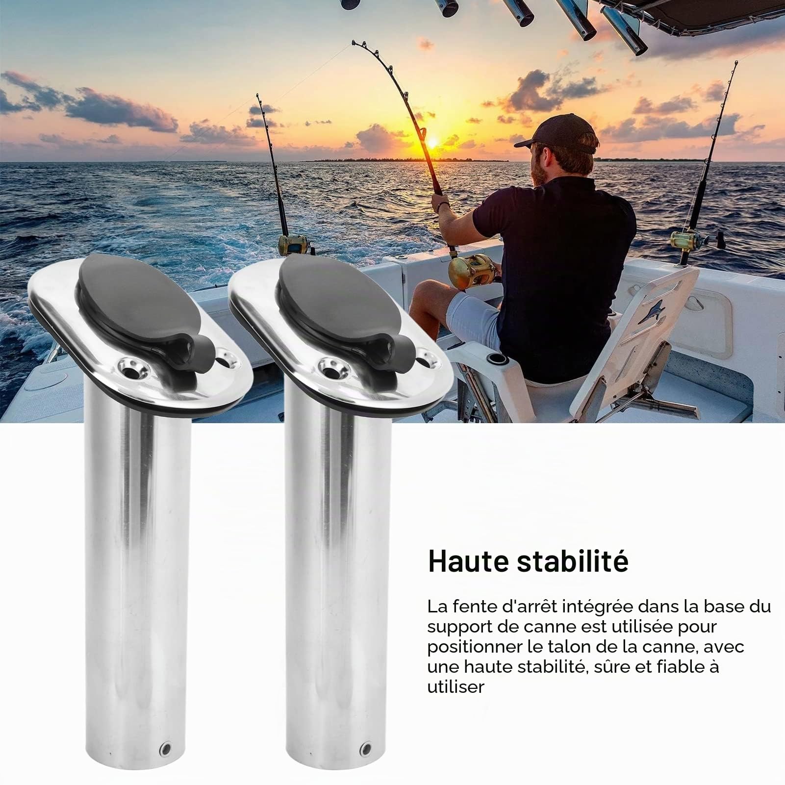 Fishing Rod Holder Porte Canne Encastrable 2Pcs Support de Canne à Pêche pour Bateau 9Insh Mount 316 Doublure en Pcv en Acier Inoxydable avec 30 ° pour Yacht Porta Canna Pesca