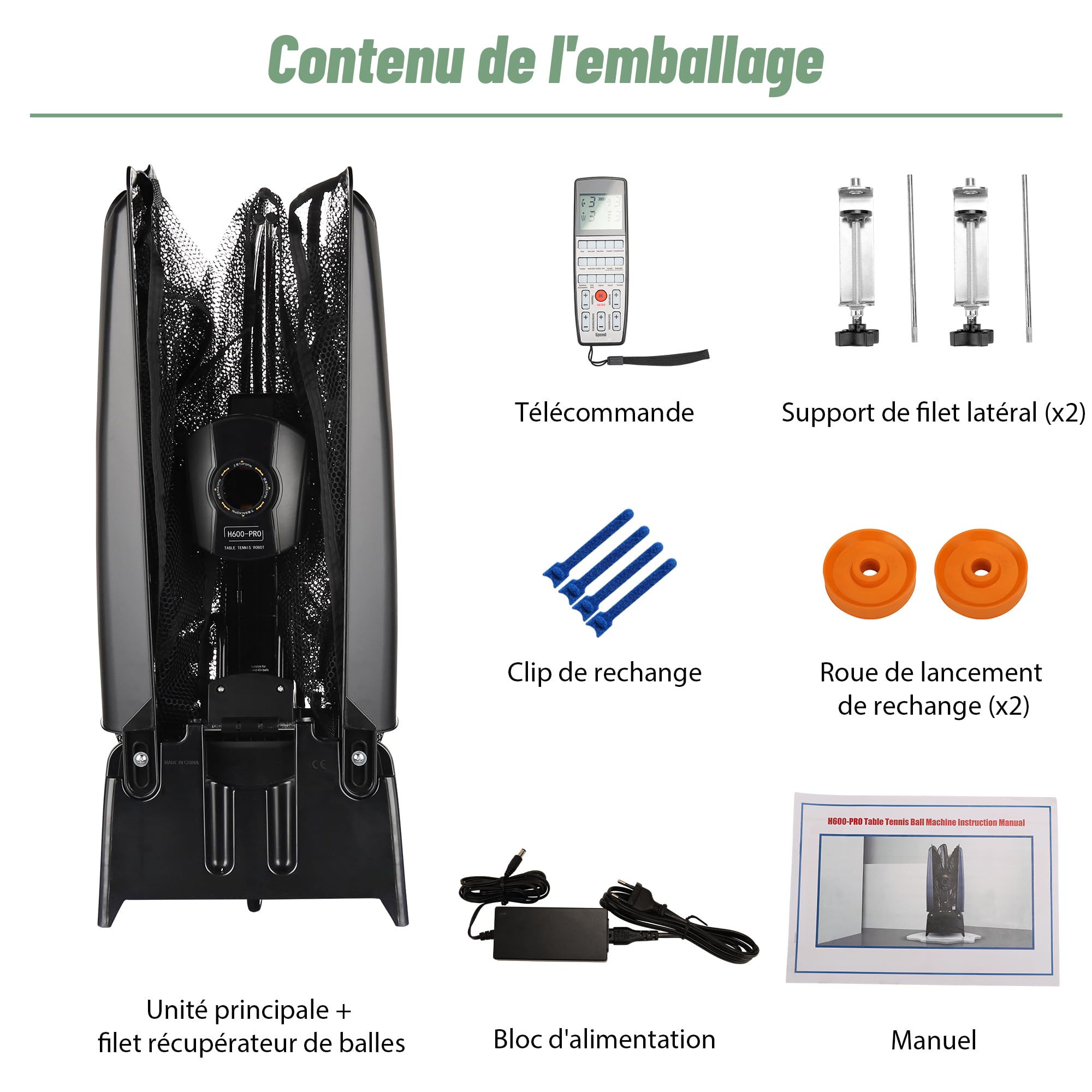Robot Tennis de Table avec Filet 50W Robot Ping-Pong Robot Lanceur de Balles de Tennis de Table Machine Automatique de Balle Ping-Pong Robot 30-85 Balles/Minute pour l'Entraînement