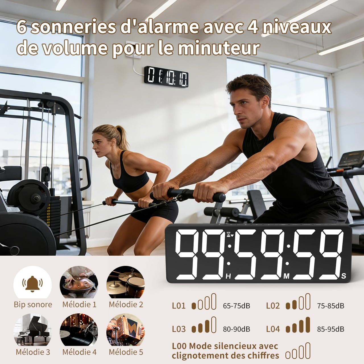 Minuterie Murale 15,7", 99h Compte à rebours/à Terme, RVB + télécommande