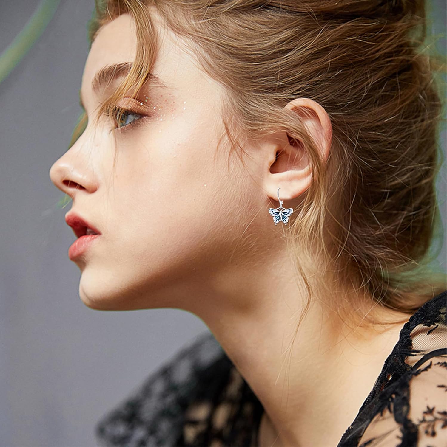 Butterfly Dangle Earrings 925 Sterling Silver Small Enamel Dripping Oil Butterflies Leverback Earring for Sensitive Ears Jewelry Mother Day for Women Girlfriend - Image 6