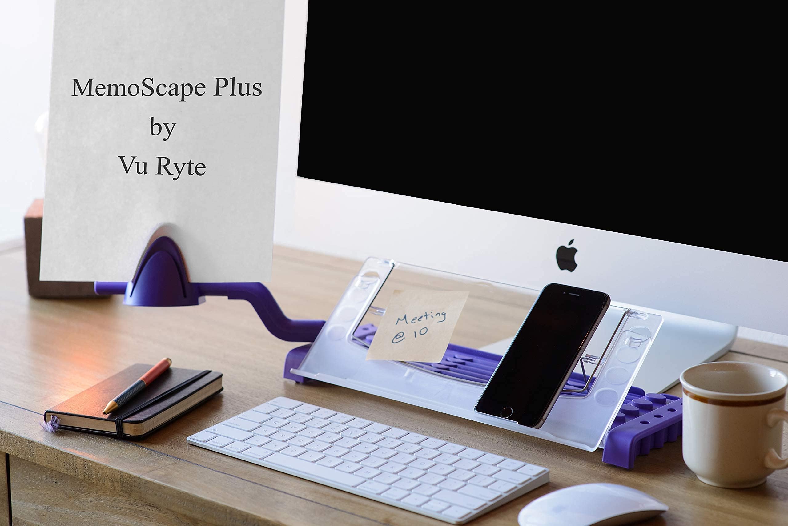 MemoScape Adjustable in-Line Document Holder for Typing | Reduces Neck Strain, Improves Focus, Boosts Desk Organization, and Workflow | Paper Holder Stand for Desk and Home Office - Purple (VUR 4040)