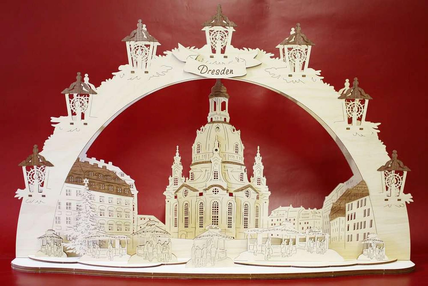 3D LED Schwibbogen Dresdner Frauenkirche Dresden - Holzkunst aus Sachsen - mit Netzkabel | Lichterbogen Weihnachten