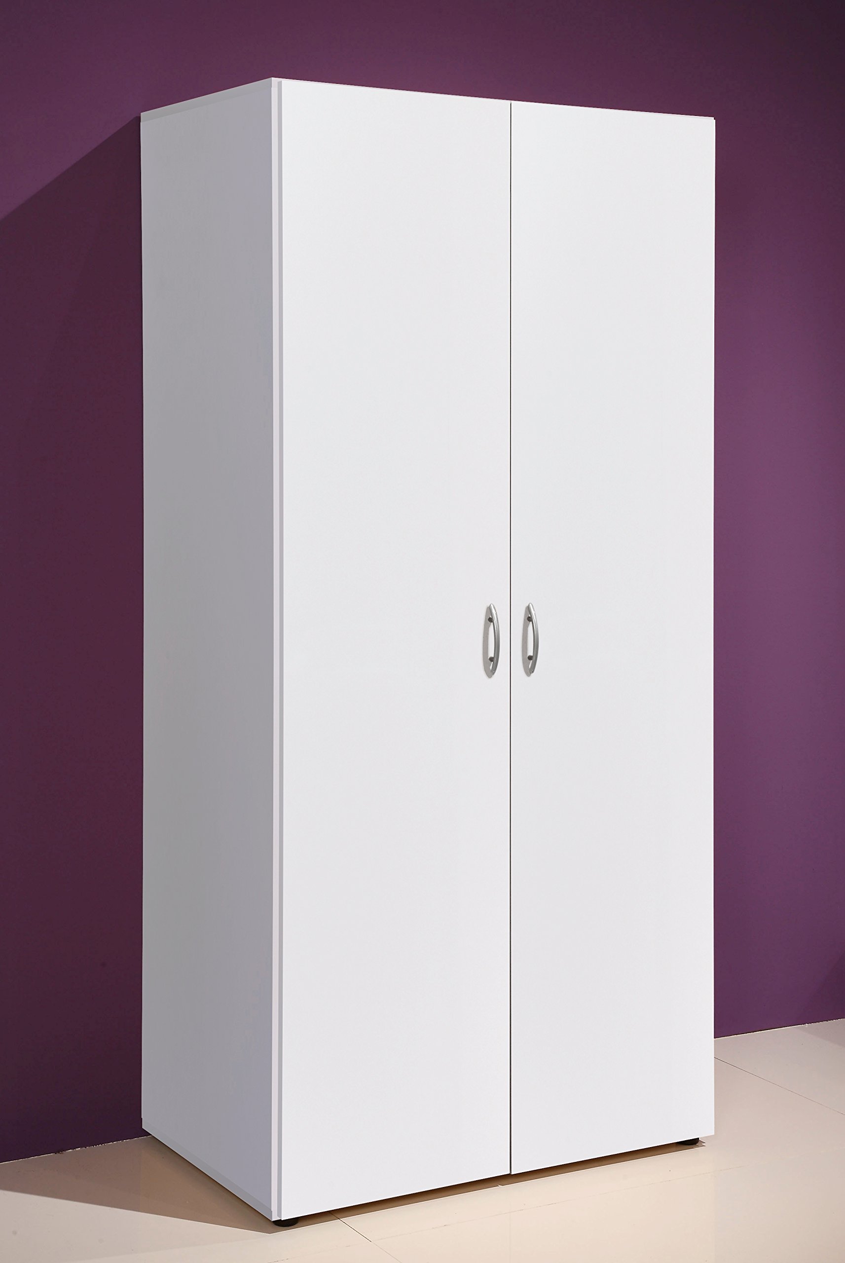 Generico Armadio Bianco a 2 Ante, Guardaroba con Appendiabiti e Ripiano, L.80 P.52 H.177 cm