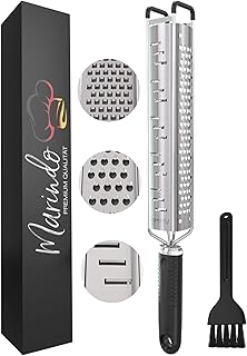 Marindo 3-in-1 Zestenreibe mit 3 Körnungen | Reiben & Raspeln zugleich | Zester Reibe aus Edelstahl mit Reinigungsbürste |...