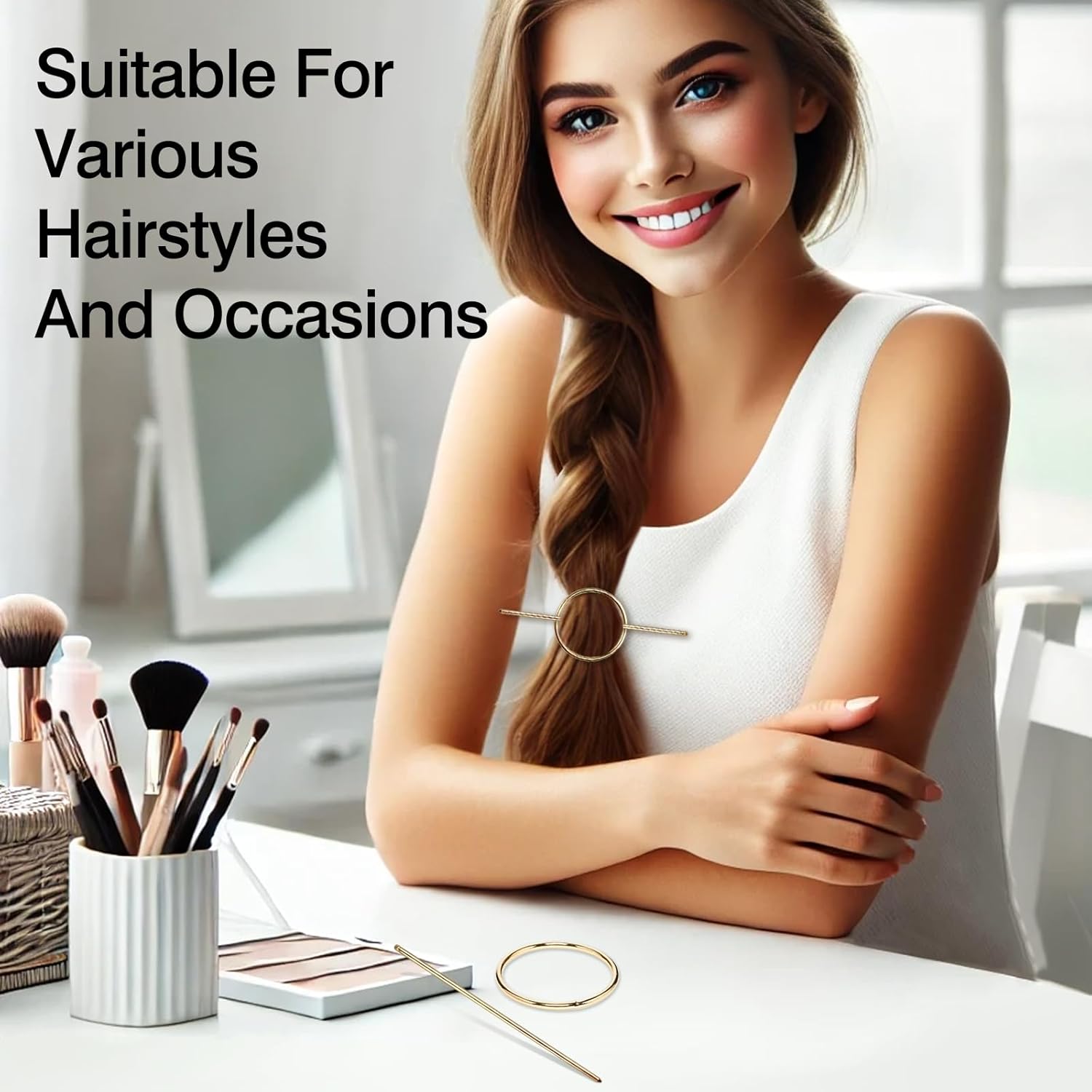 Gold Round Hair Clips Hollow Circle Hair Barrettes for Women Fashion Geometric Hairpins Minimalist Hair Accessories Hair Fork Metal Ponytail Hairpin Retro for Girls - Image 7