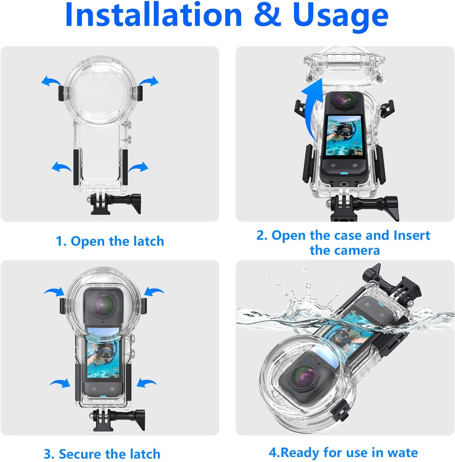 Waterproof case for Insta360 X5, Underwater Protective Camera Case with Clear Lens & Anti Fog Inserts, 60M for Snorkeling, Scuba Diving & Water Sports