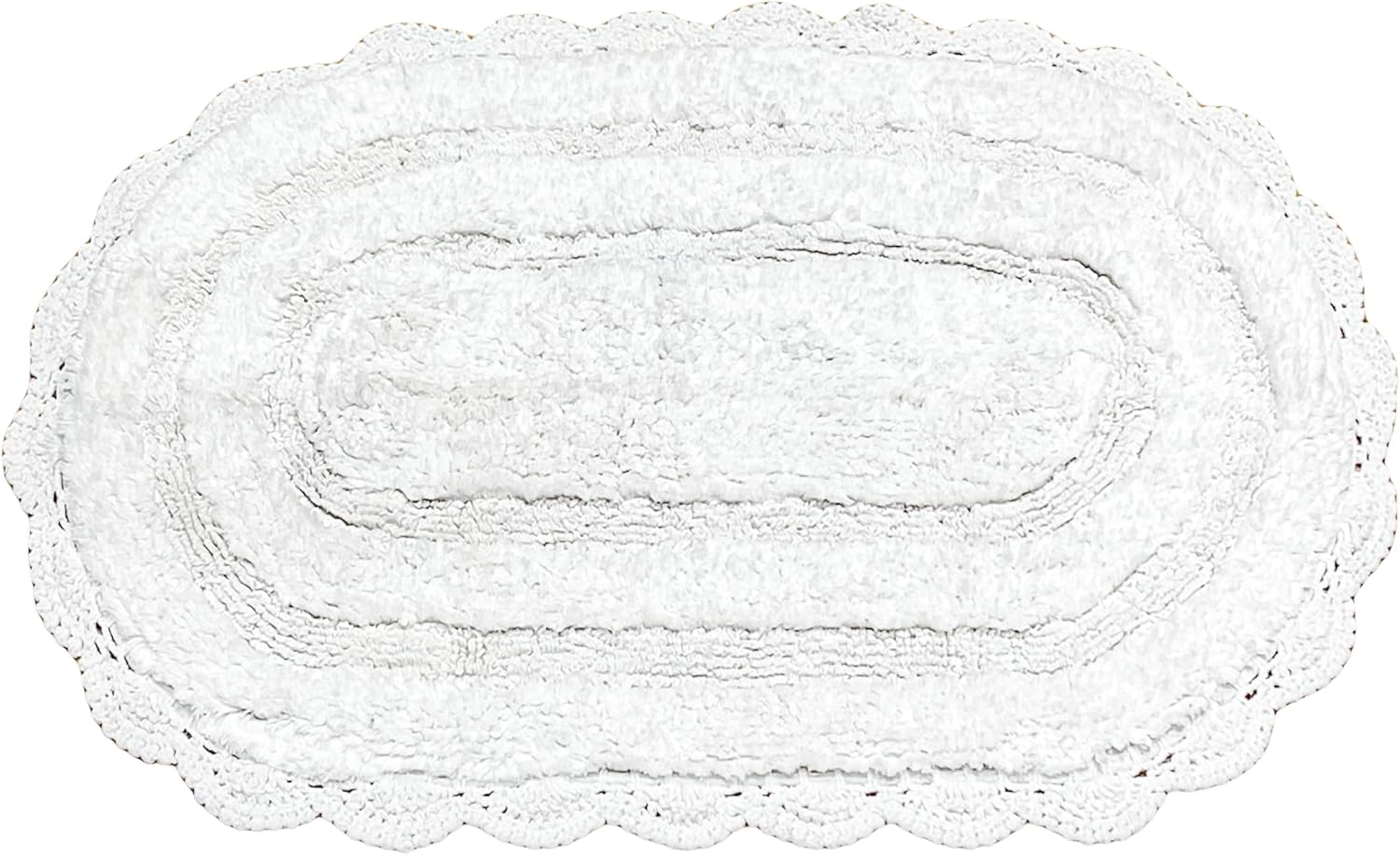 Chardin home White Crochet Bathrug, 100% Cotton Oval bathmat with artisanally Handcrafted Crochet Border, 24x40 Inch, Large Rug, Perfect for Half Baths, Powder Rooms, bathrooms