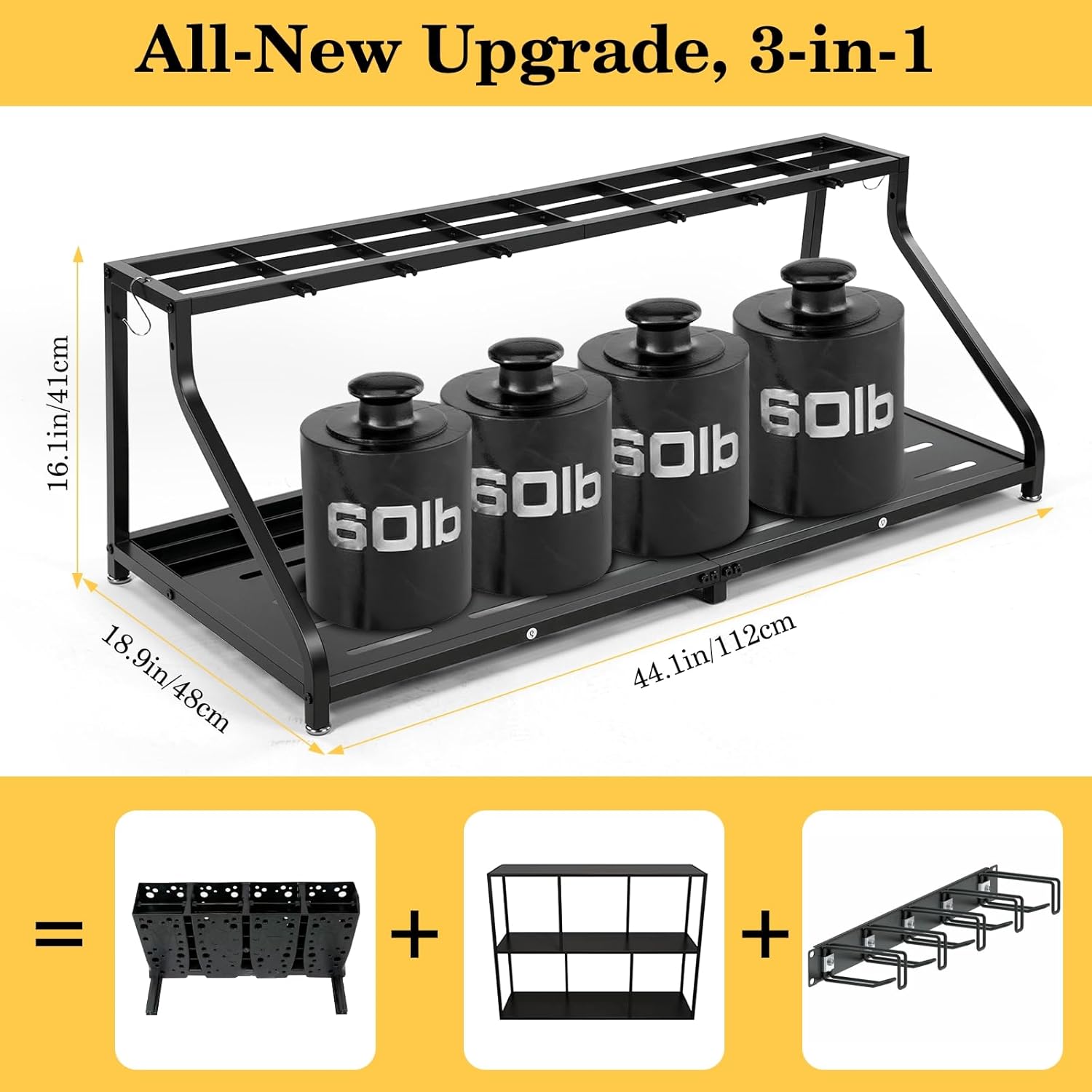 Freestanding Ski Storage Rack – Inclined Design, No Tipping Over, for 8 Pairs Ski, 4 Pairs Ski Boots, 2 Helmets, 6 Separate Pole Fixed Buckles, for Garage, Shed, Basement, 240LB.