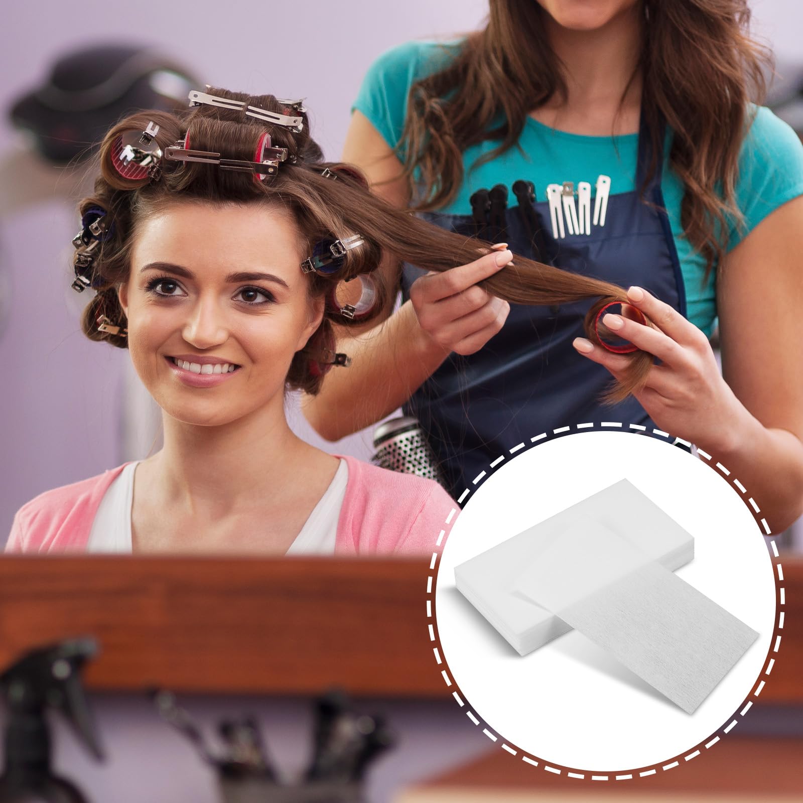 100 papeles permanentes, papel de envoltura para cabello, papel final para rodillos de cabello, envolturas desechables resistentes a altas temperaturas para peluquería y peinado del hogar, color