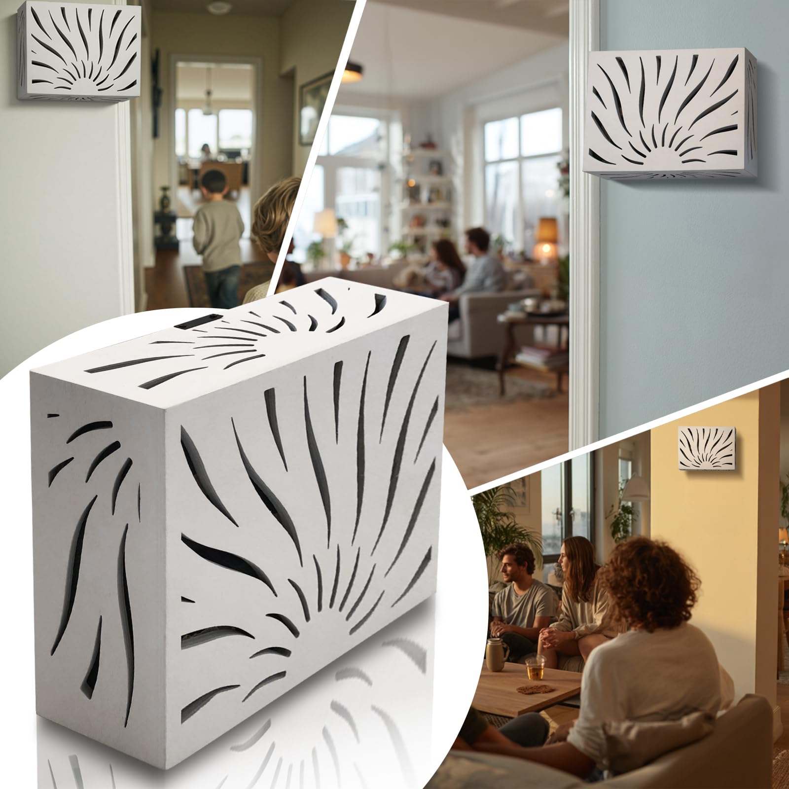 Carillon de porte moderne en bois – Grande housse de sonnette murale décorative pour décoration d'intérieur – Boîte de carillon de porte en bois réducteur uniquement, blanc – Mise à niveau