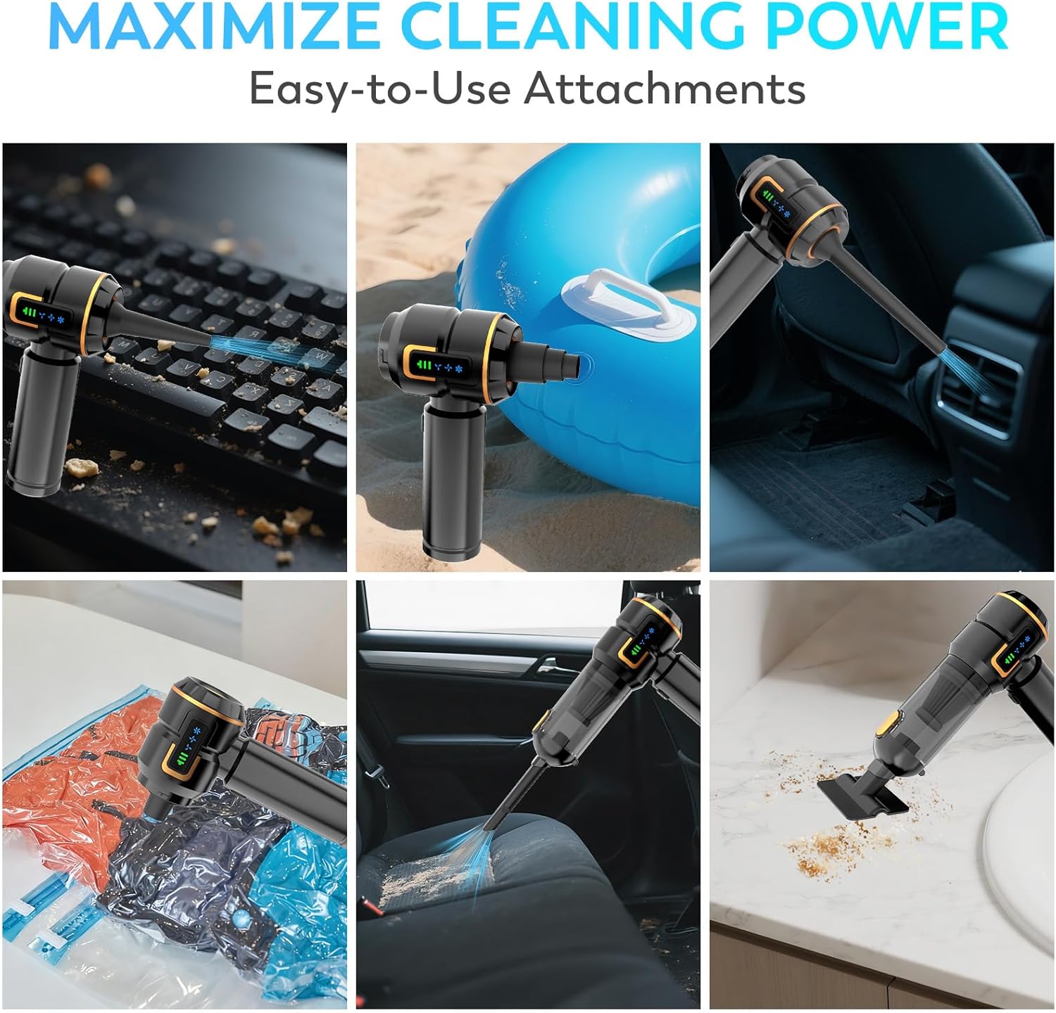 Car Vacuum Cleaner Cordless, 22000PA High Power Portable Handheld Vacuum & Compressed Air Duster, Mini Vacuum with LED Display, 3 Modes Brushless Motor for Car, Home, Office, Camping