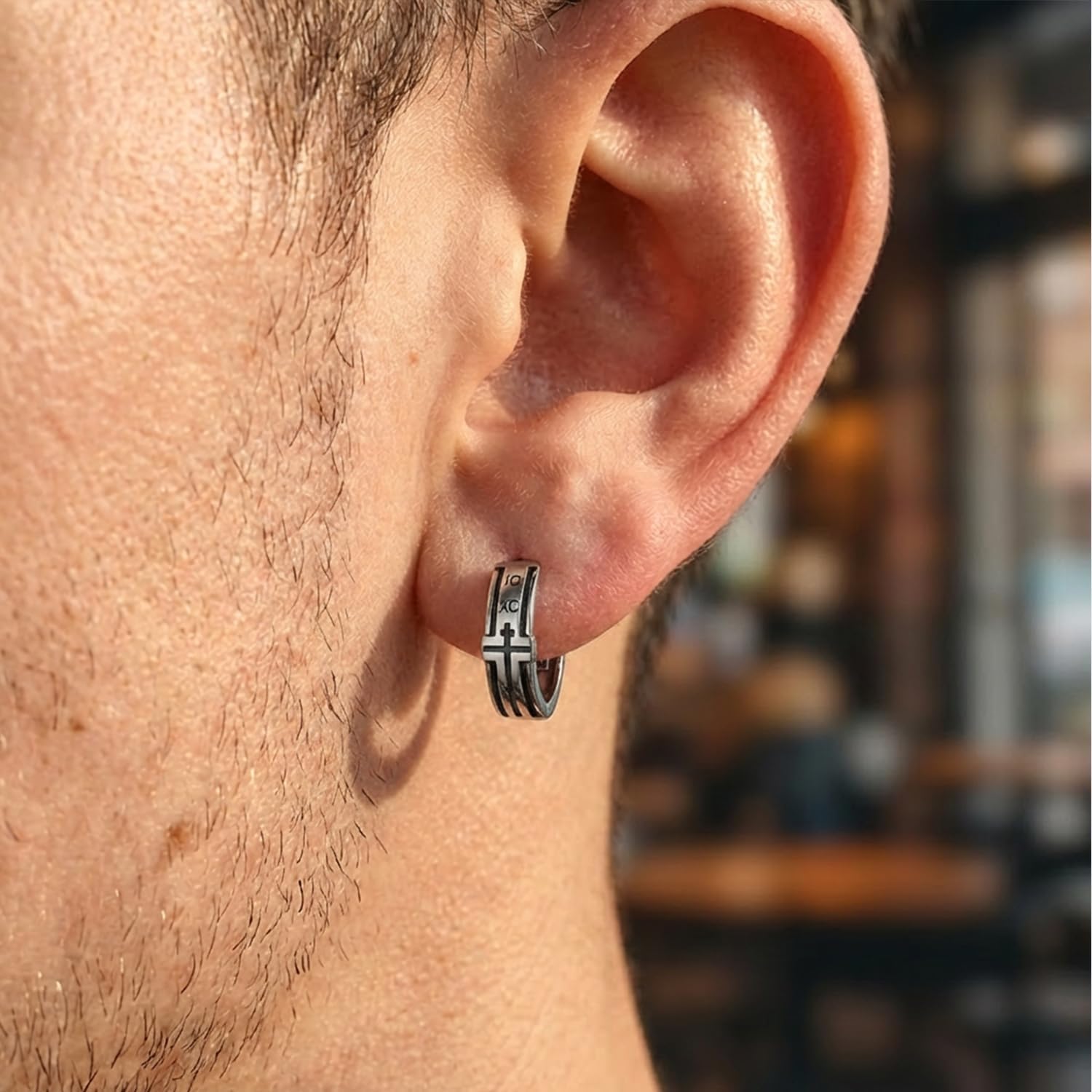 925 Sterling Silver Orthodox Cross Hoop Earrings for Men - Eastern Orthodox Christian Gifts - Religious Jewelry for Men
