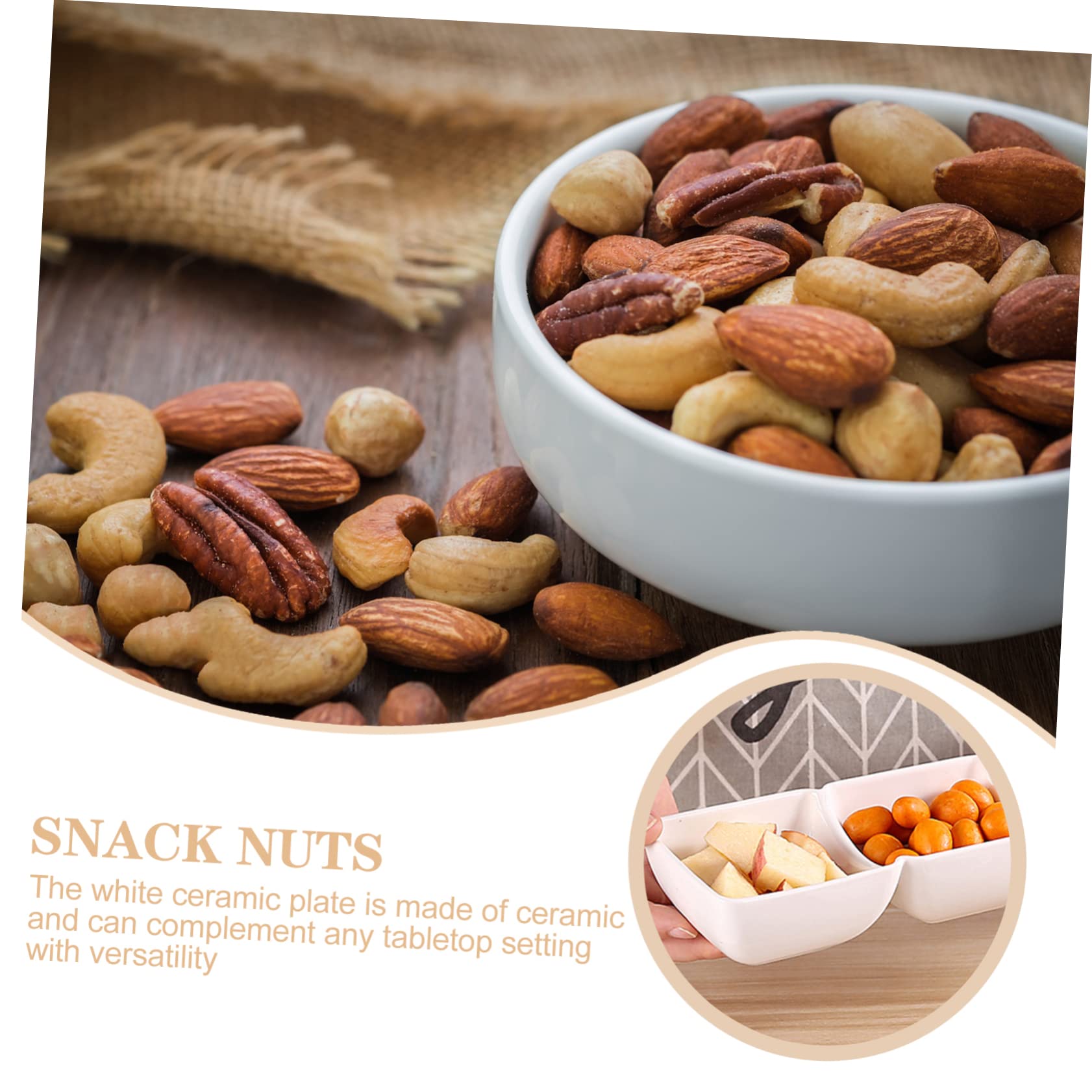 Sosoport 2 piezas Bol de Cerámica con Asa de Madera y Compartimentos para Snacks y Ensaladas para Aperitivos y Decoración de Mesa