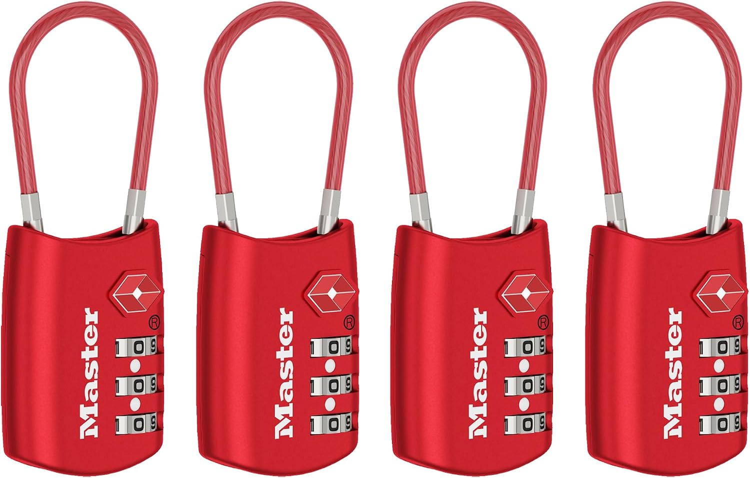 Master Lock Set Your Own Combination TSA Approved Luggage Lock, Red, 4 Pack, 4688REDEC4