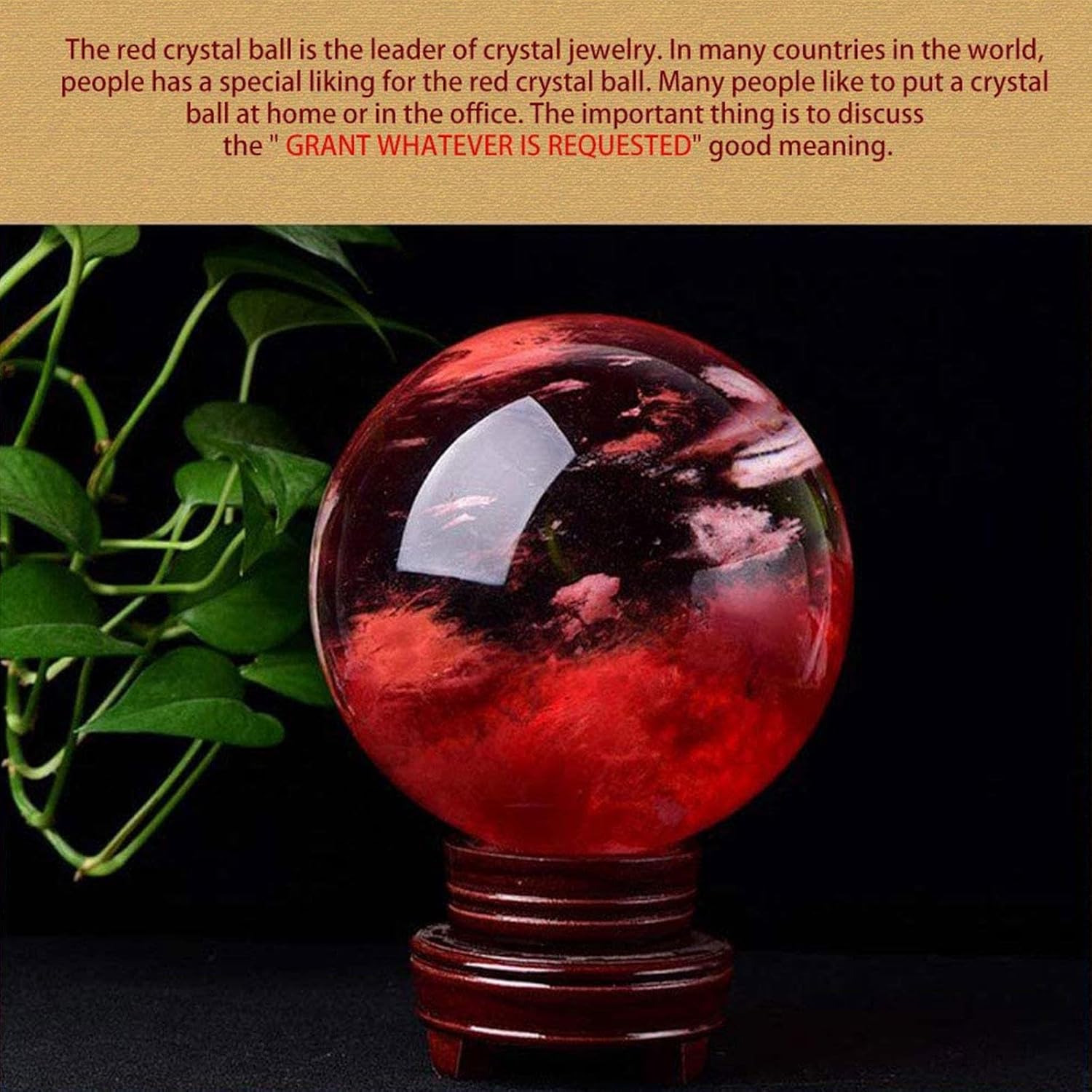 Red Crystal Ruby Ball Sphere Red Obsidian Ball with Stand Melting Quartz Crystal Gemstone for Feng Shui Home Decoration,Red-17cm