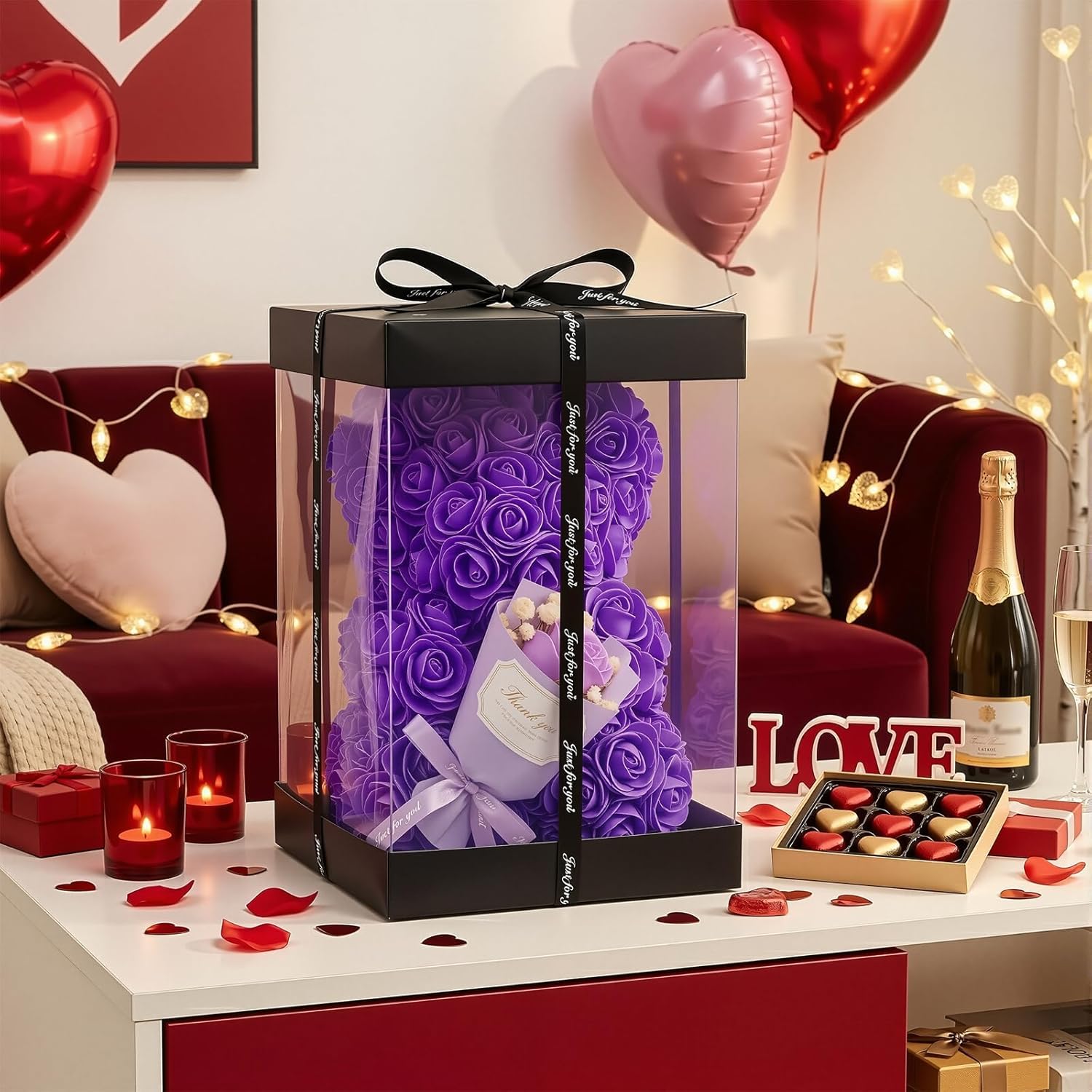 Otlonpe Mothers Day Rose Bear Gifts for Mom - Women Gifts for Mother's Day Christmas Valentines Anniversary Birthday - Cute Roses Flowers Bear Gift for Girlfriend Wife Daughter Mom, 9-inch (Purple)